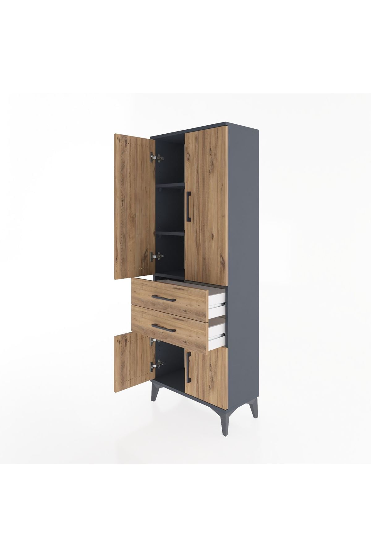 Arges Dolap 3 Raflı 2 Çekmeceli 4 Kapaklı 60x30x163 Antrasit-Çam