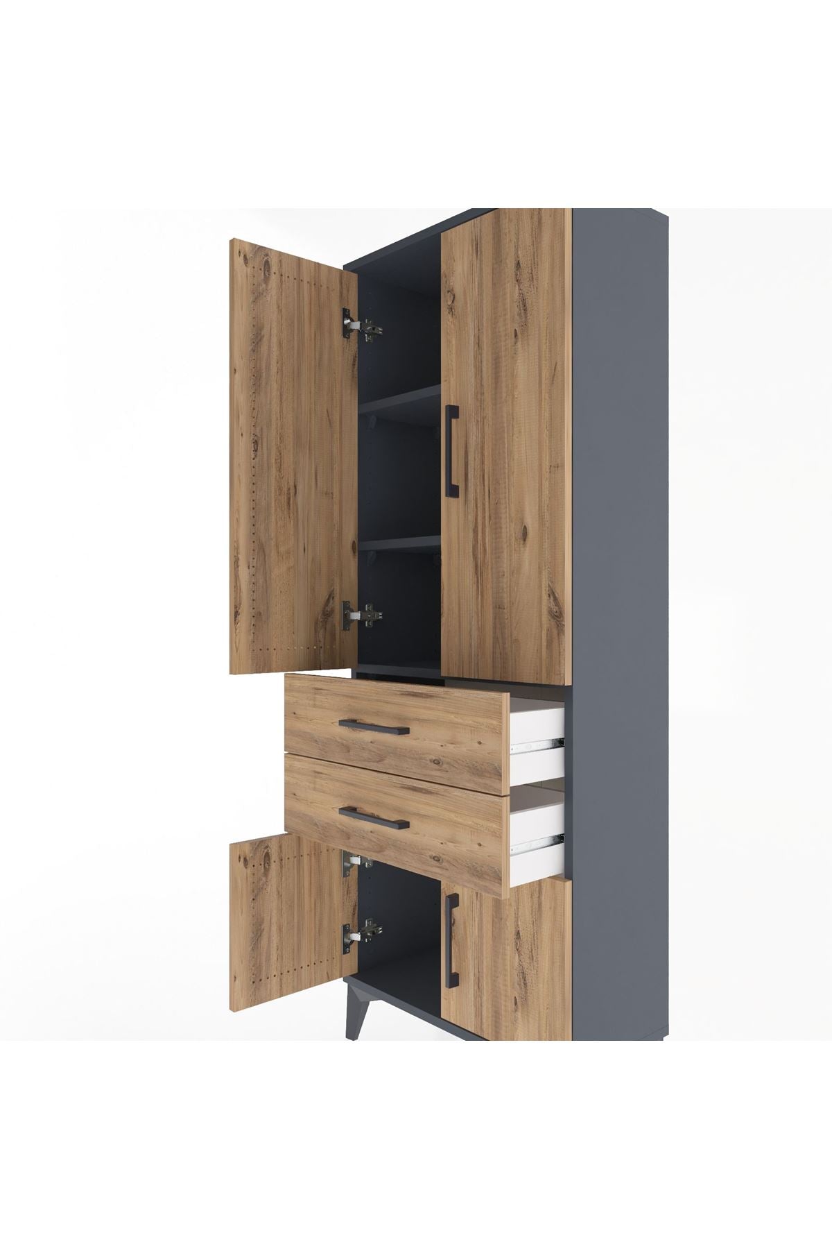 Arges Dolap 3 Raflı 2 Çekmeceli 4 Kapaklı 60x30x163 Antrasit-Çam