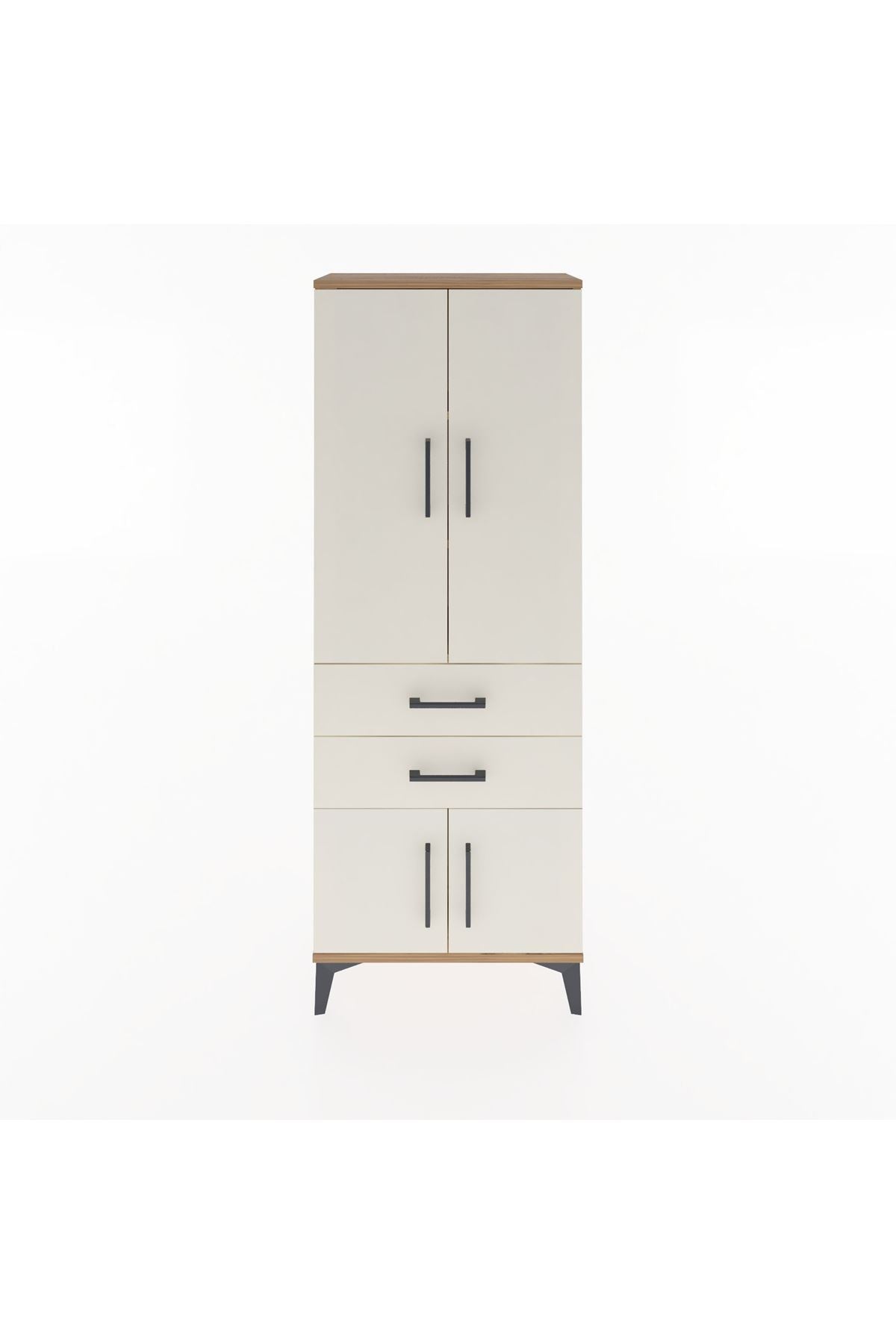 Arges Dolap 3 Raflı 2 Çekmeceli 4 Kapaklı 60x30x163 Çam-Aytaşı