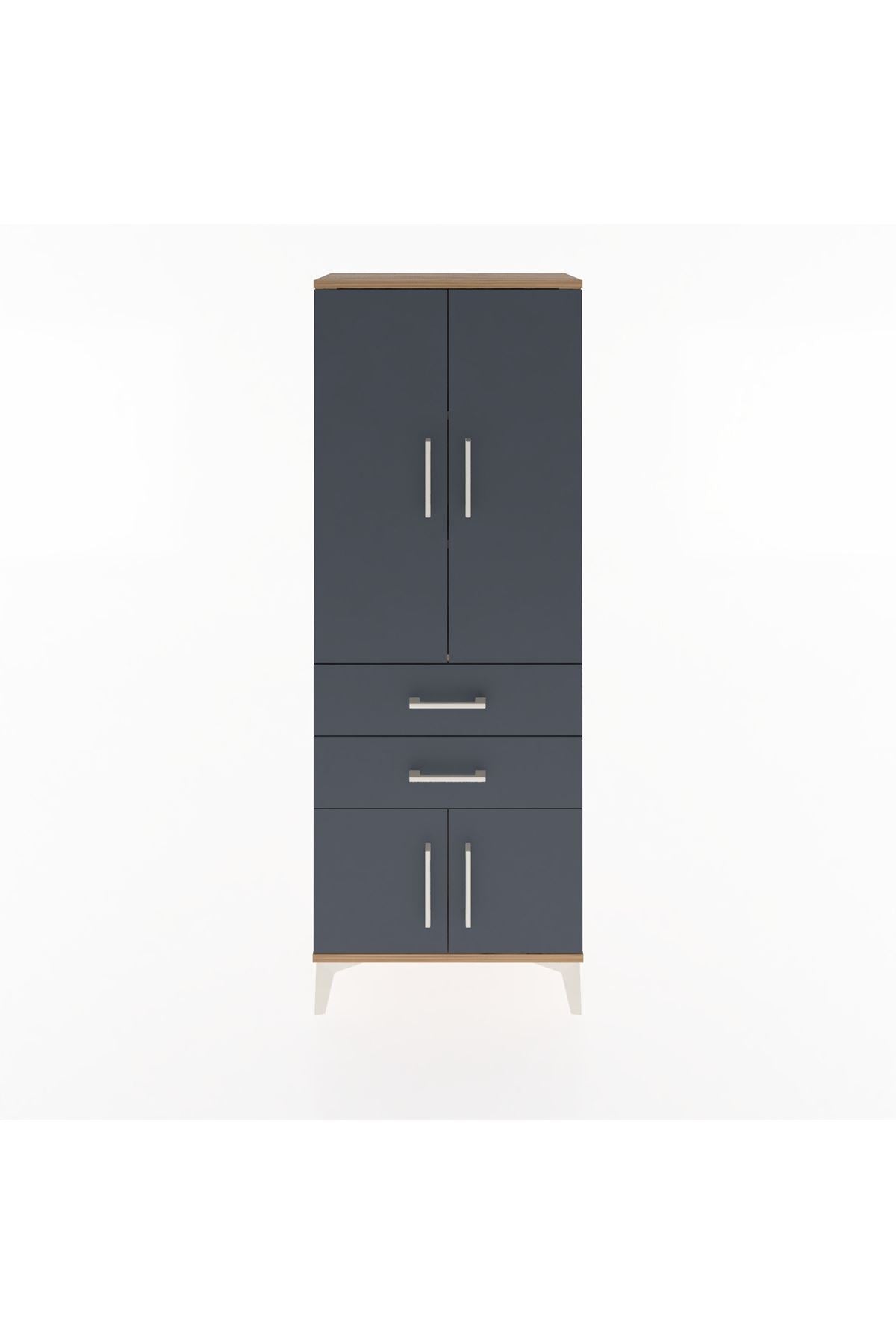 Arges Dolap 3 Raflı 2 Çekmeceli 4 Kapaklı 60x30x163 Çam-Antrasit