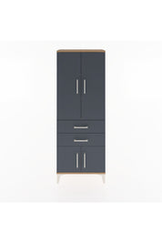 Arges Dolap 3 Raflı 2 Çekmeceli 4 Kapaklı 60x30x163 Çam-Antrasit