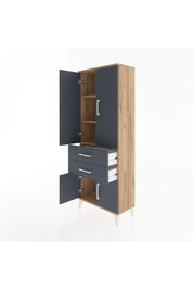 Arges Dolap 3 Raflı 2 Çekmeceli 4 Kapaklı 60x30x163 Çam-Antrasit
