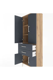 Arges Dolap 3 Raflı 2 Çekmeceli 4 Kapaklı 60x30x163 Çam-Antrasit