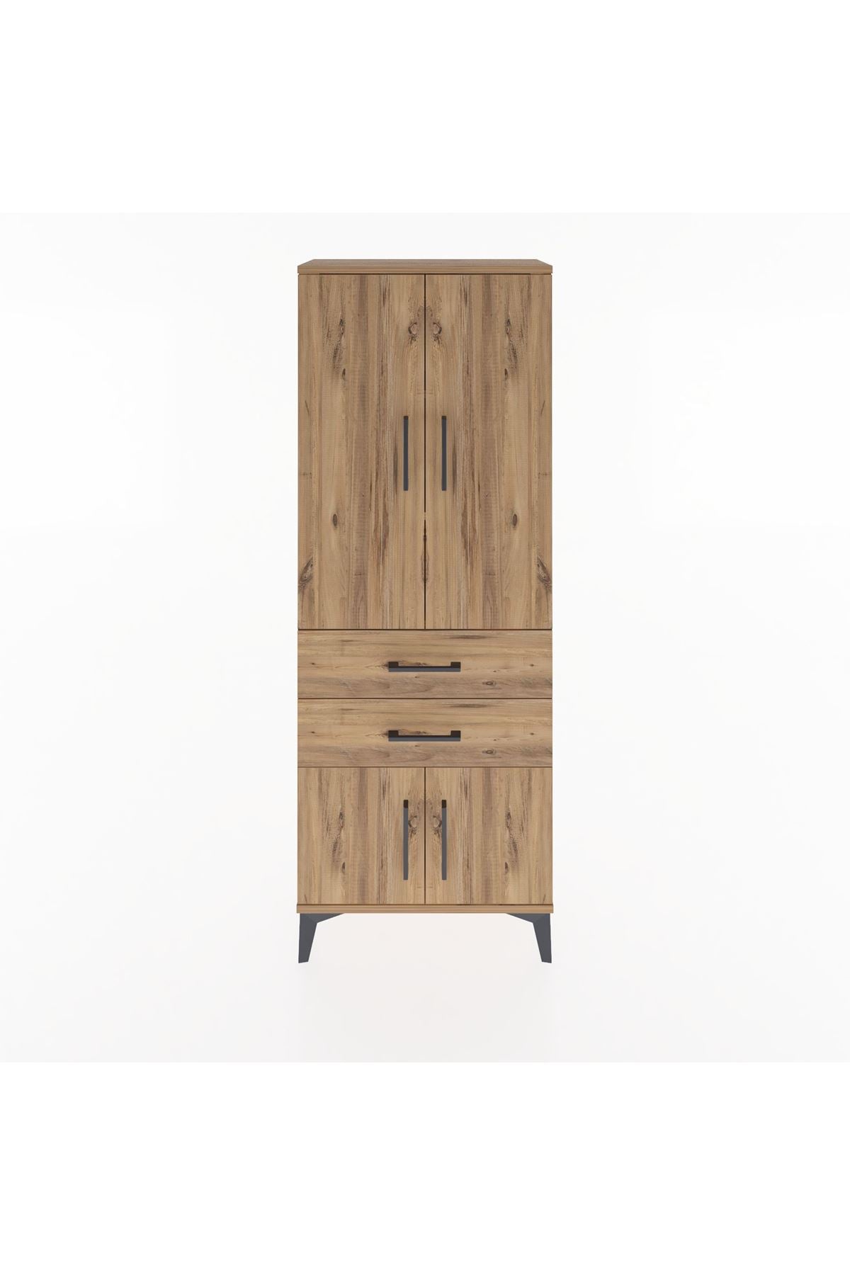 Arges Dolap 3 Raflı 2 Çekmeceli 4 Kapaklı 60x30x163 Çam-Çam