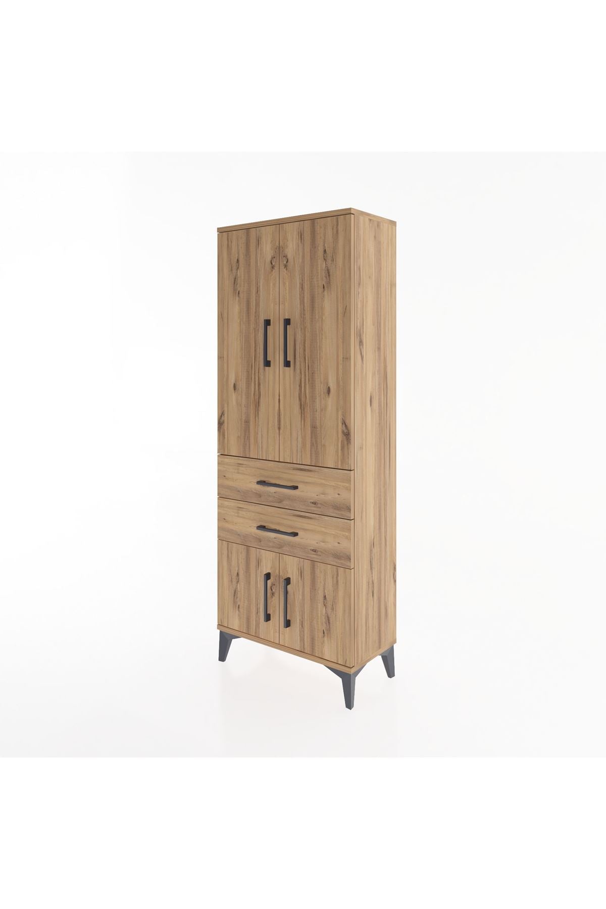 Arges Dolap 3 Raflı 2 Çekmeceli 4 Kapaklı 60x30x163 Çam-Çam