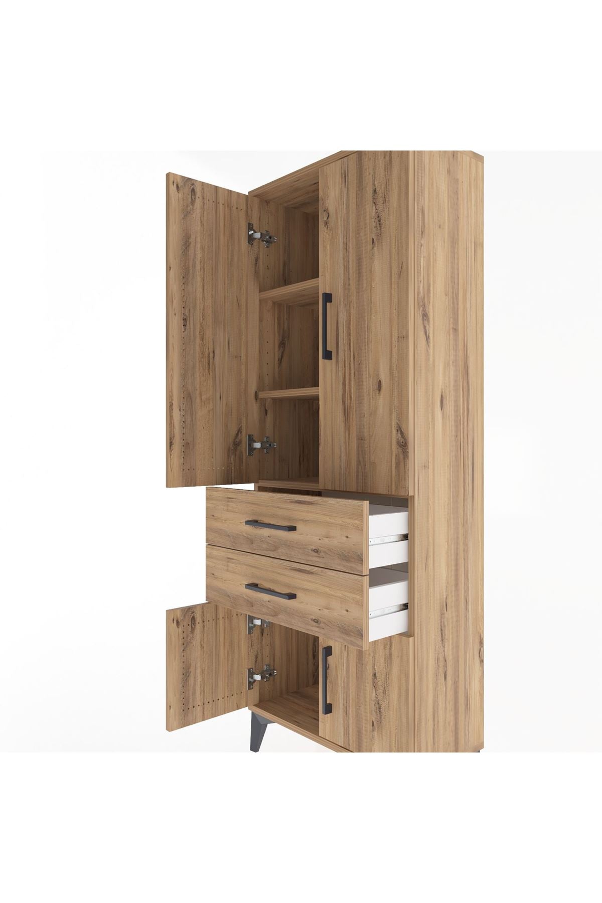 Arges Dolap 3 Raflı 2 Çekmeceli 4 Kapaklı 60x30x163 Çam-Çam