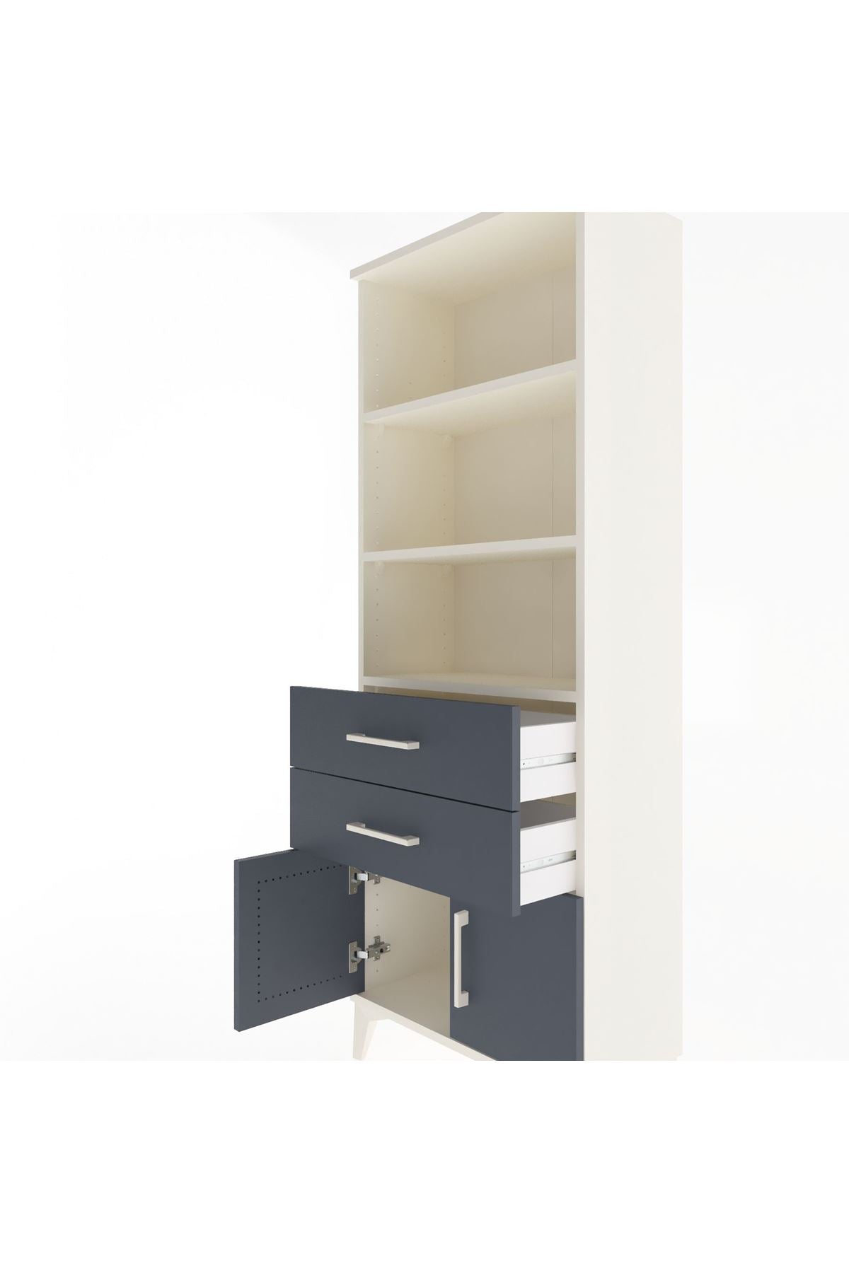 Arges Dolap 3 Raflı 2 Çekmeceli 2 Kapaklı 60x30x163 Aytaşı-Antrasit