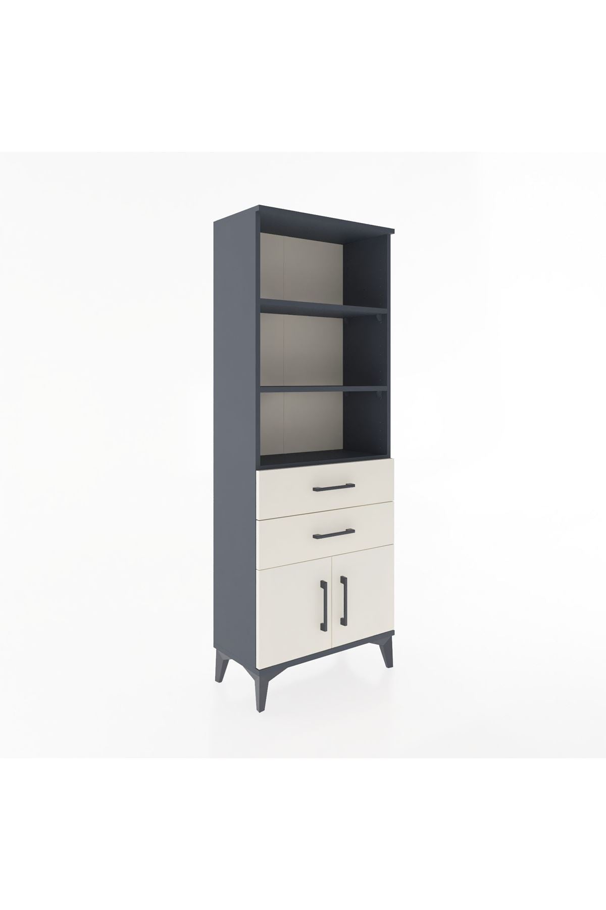 Arges Dolap 3 Raflı 2 Çekmeceli 2 Kapaklı 60x30x163 Antrasit-Aytaşı