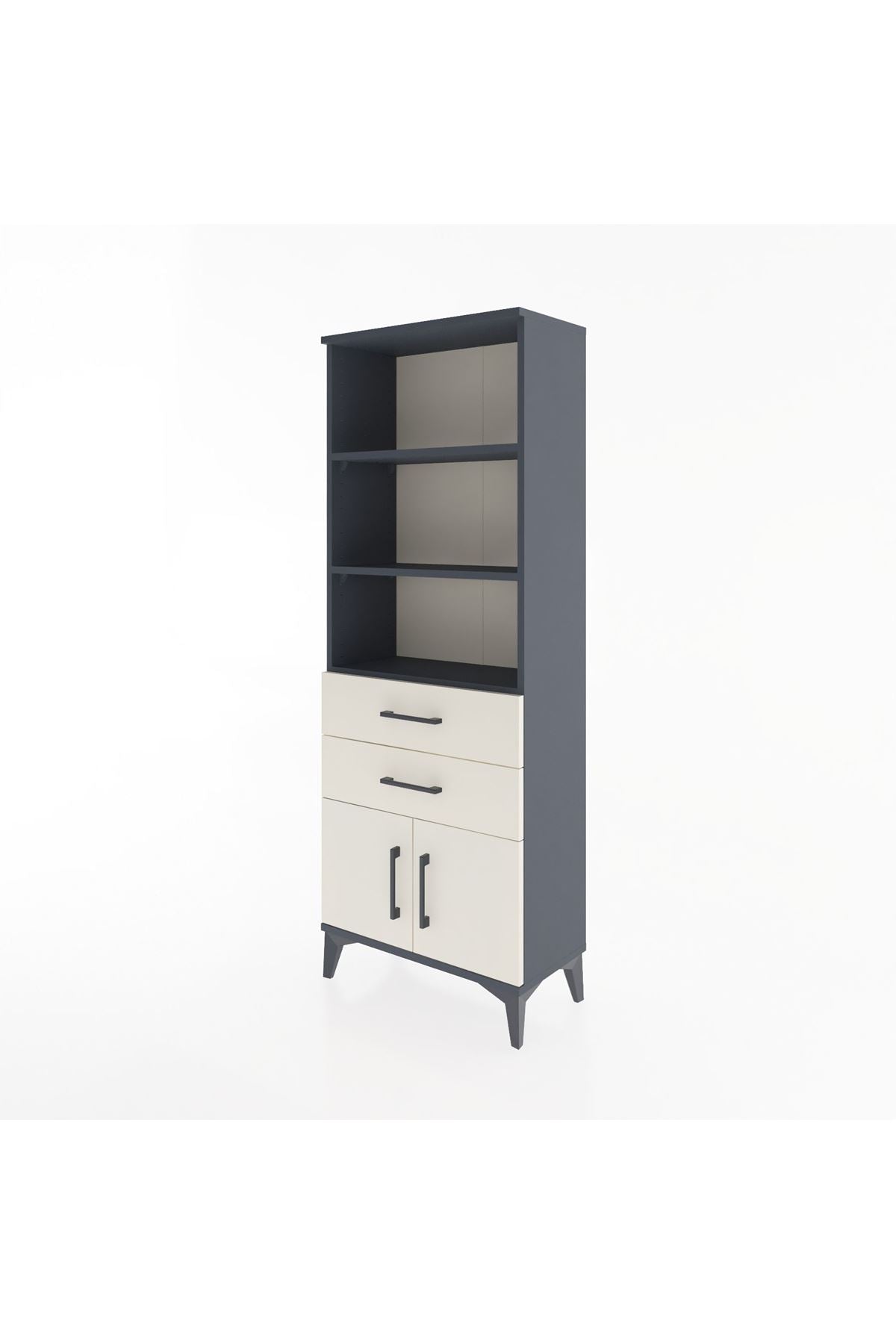Arges Dolap 3 Raflı 2 Çekmeceli 2 Kapaklı 60x30x163 Antrasit-Aytaşı