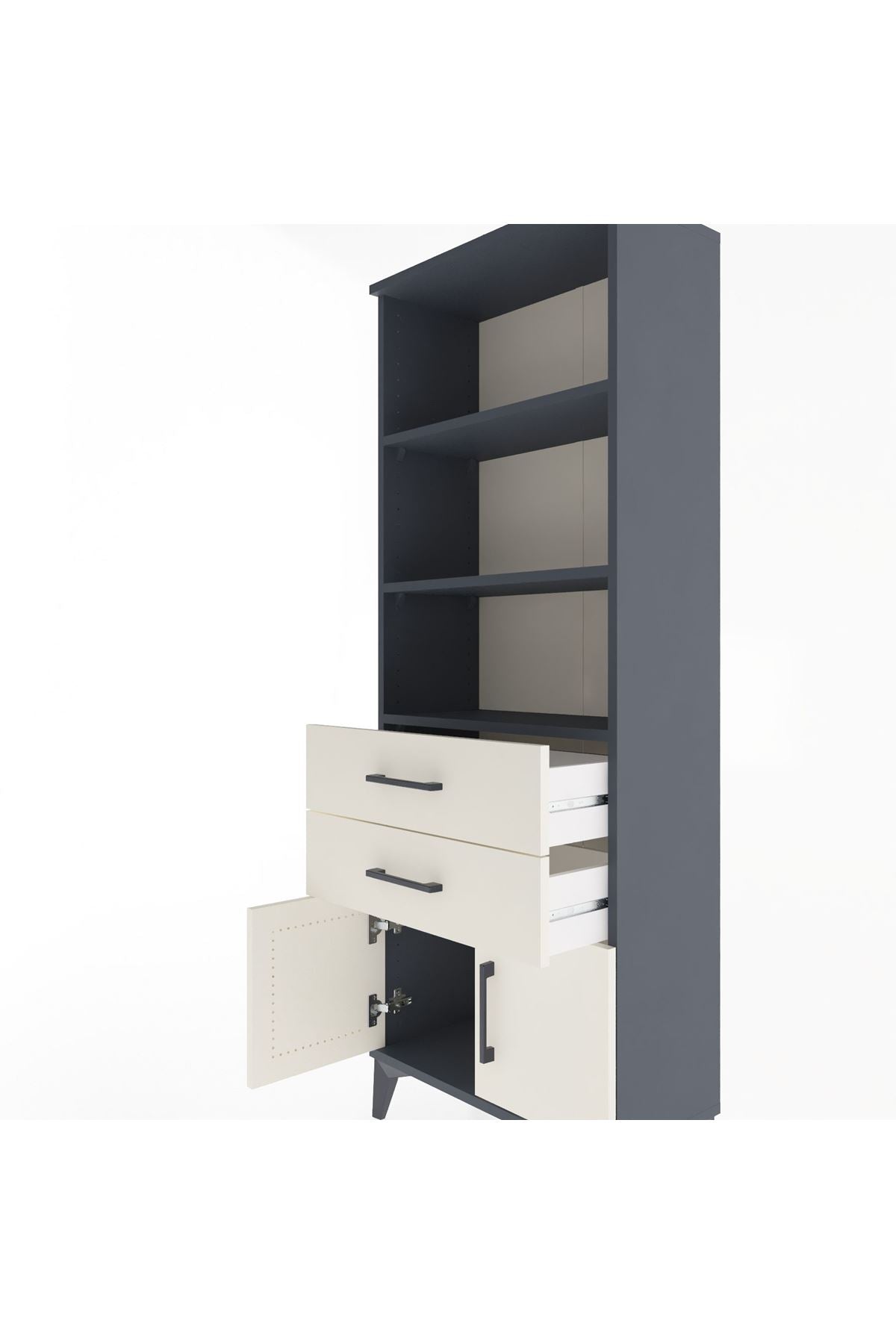Arges Dolap 3 Raflı 2 Çekmeceli 2 Kapaklı 60x30x163 Antrasit-Aytaşı