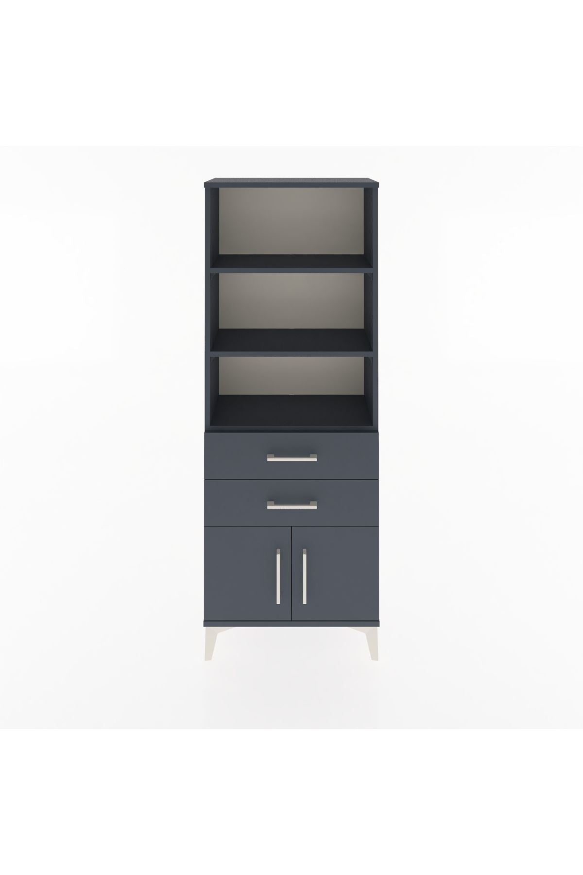 Arges Dolap 3 Raflı 2 Çekmeceli 2 Kapaklı 60x30x163 Antrasit-Antrasit