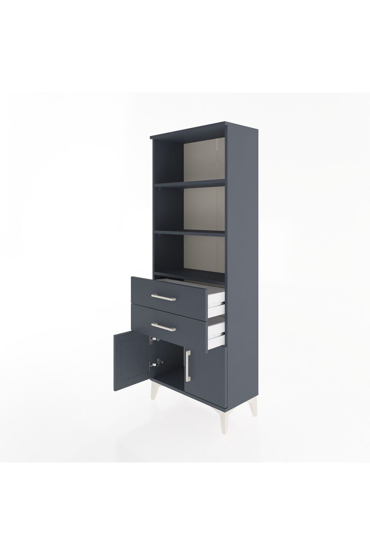Arges Dolap 3 Raflı 2 Çekmeceli 2 Kapaklı 60x30x163 Antrasit-Antrasit
