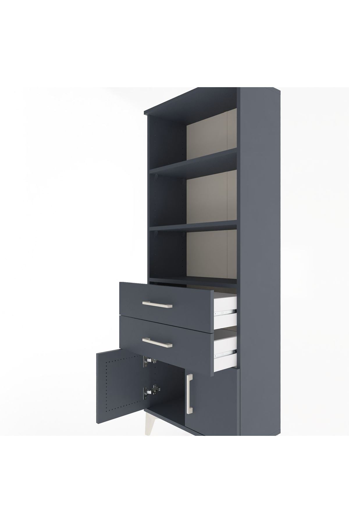 Arges Dolap 3 Raflı 2 Çekmeceli 2 Kapaklı 60x30x163 Antrasit-Antrasit