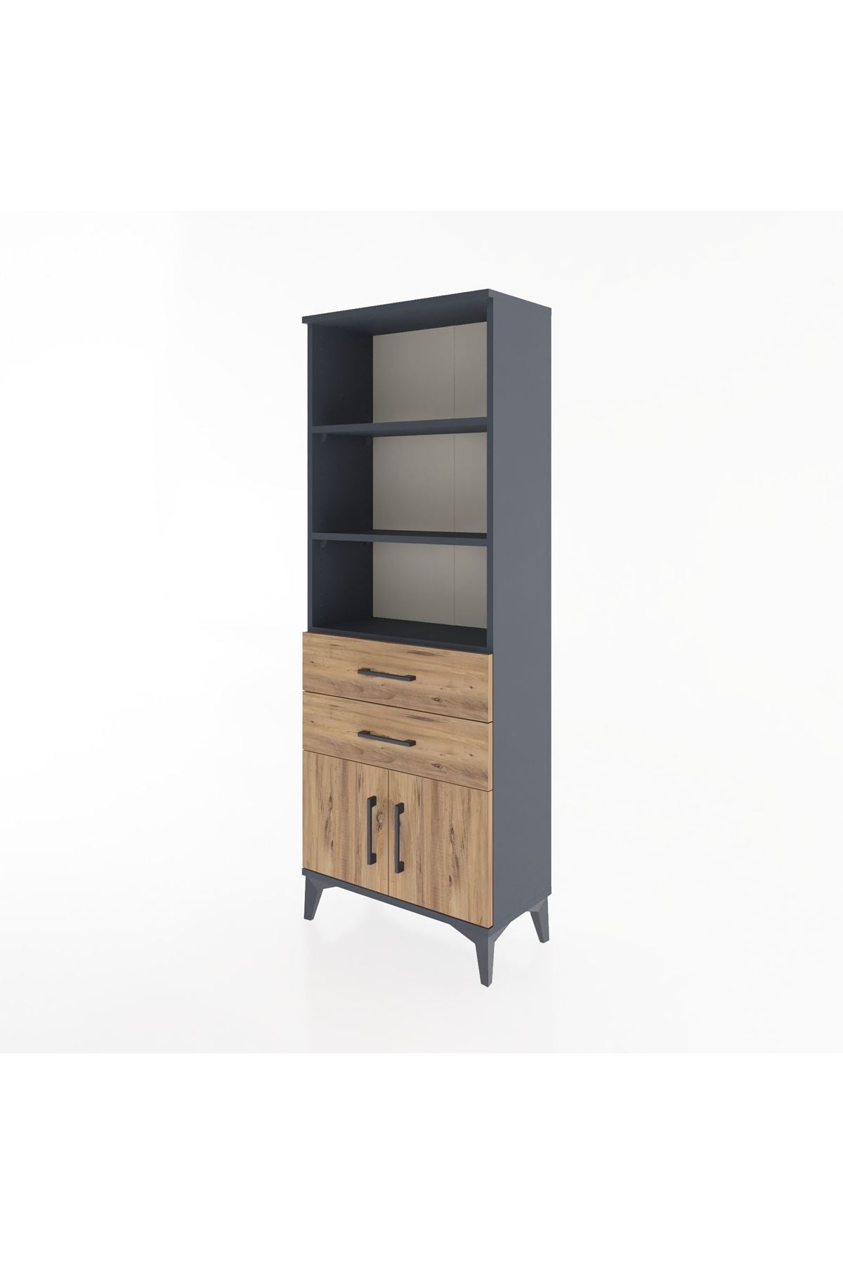 Arges Dolap 3 Raflı 2 Çekmeceli 2 Kapaklı 60x30x163 Antrasit-Çam