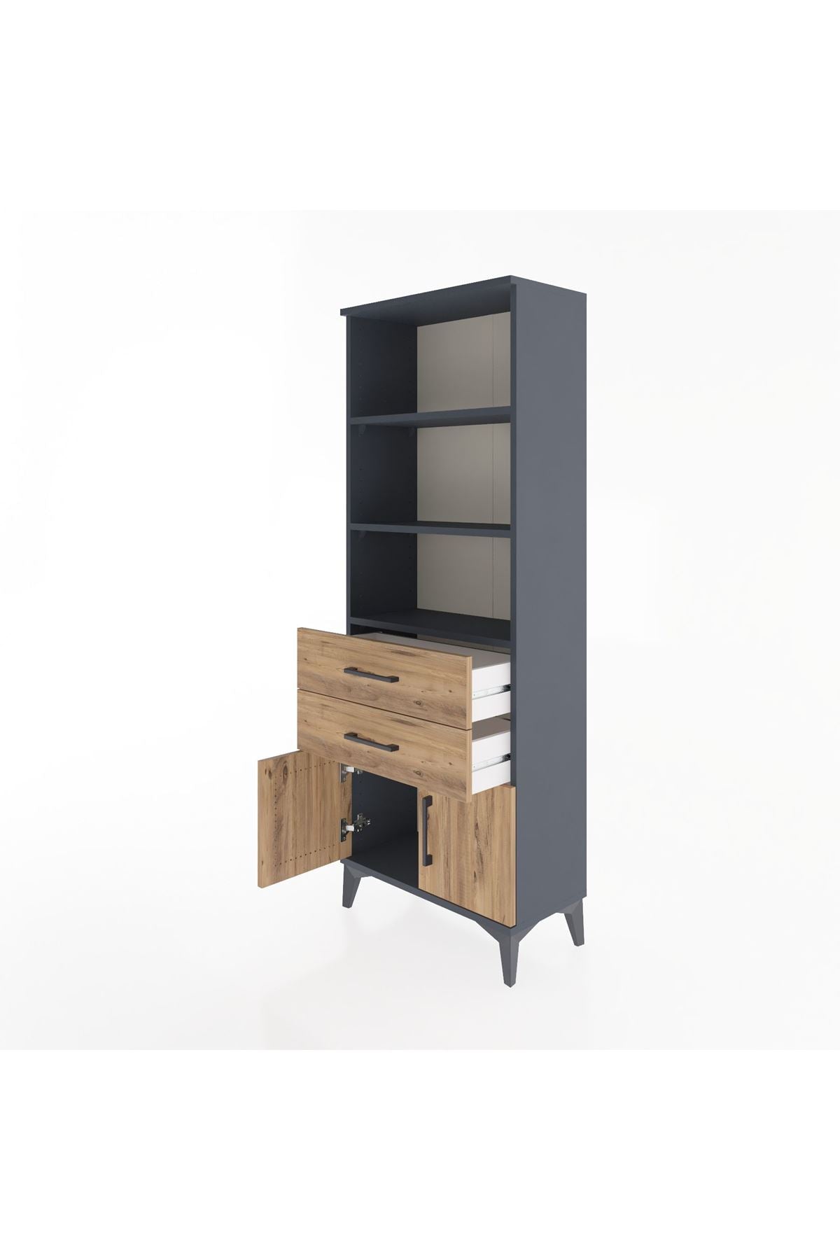 Arges Dolap 3 Raflı 2 Çekmeceli 2 Kapaklı 60x30x163 Antrasit-Çam