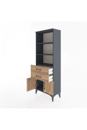 Arges Dolap 3 Raflı 2 Çekmeceli 2 Kapaklı 60x30x163 Antrasit-Çam