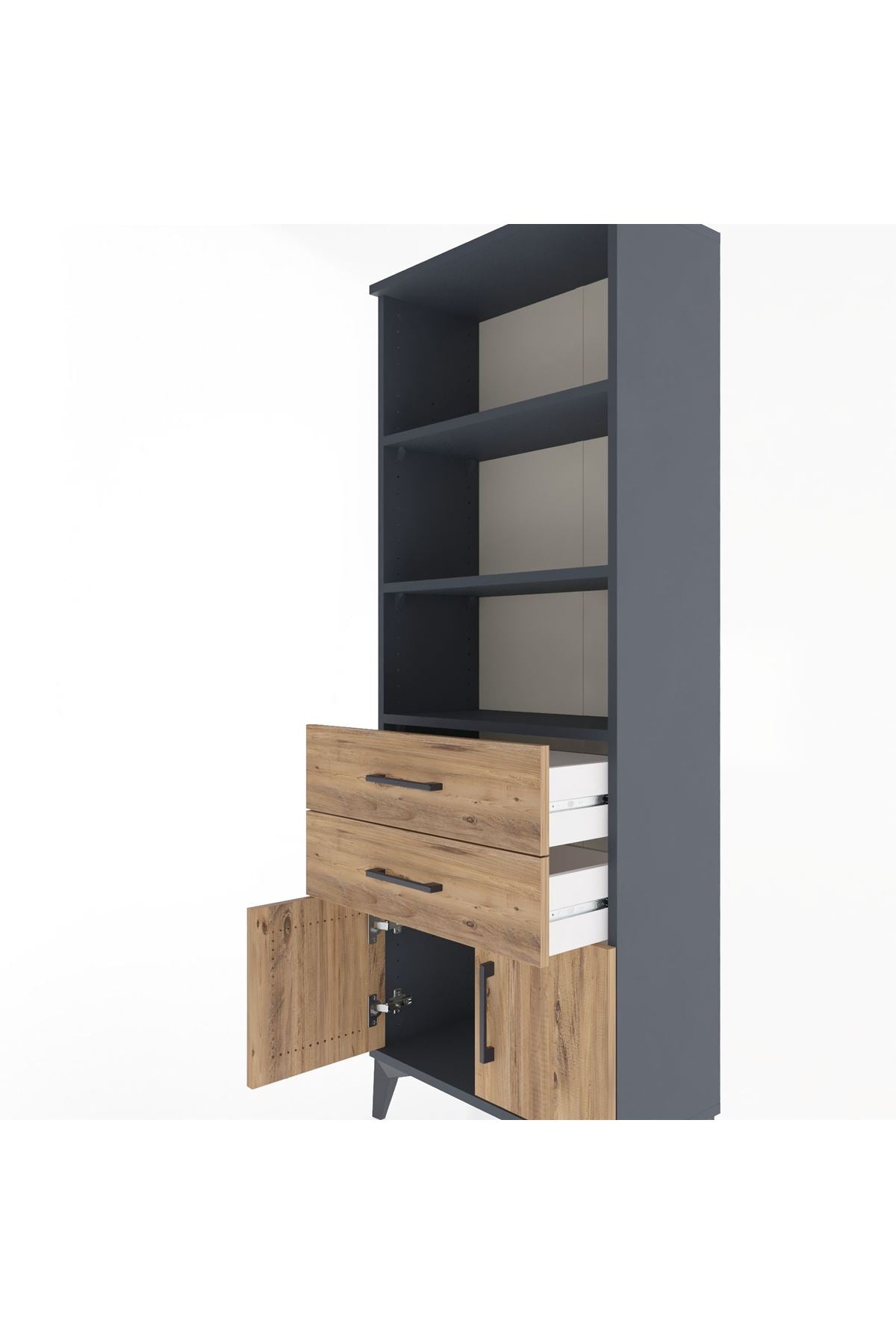 Arges Dolap 3 Raflı 2 Çekmeceli 2 Kapaklı 60x30x163 Antrasit-Çam