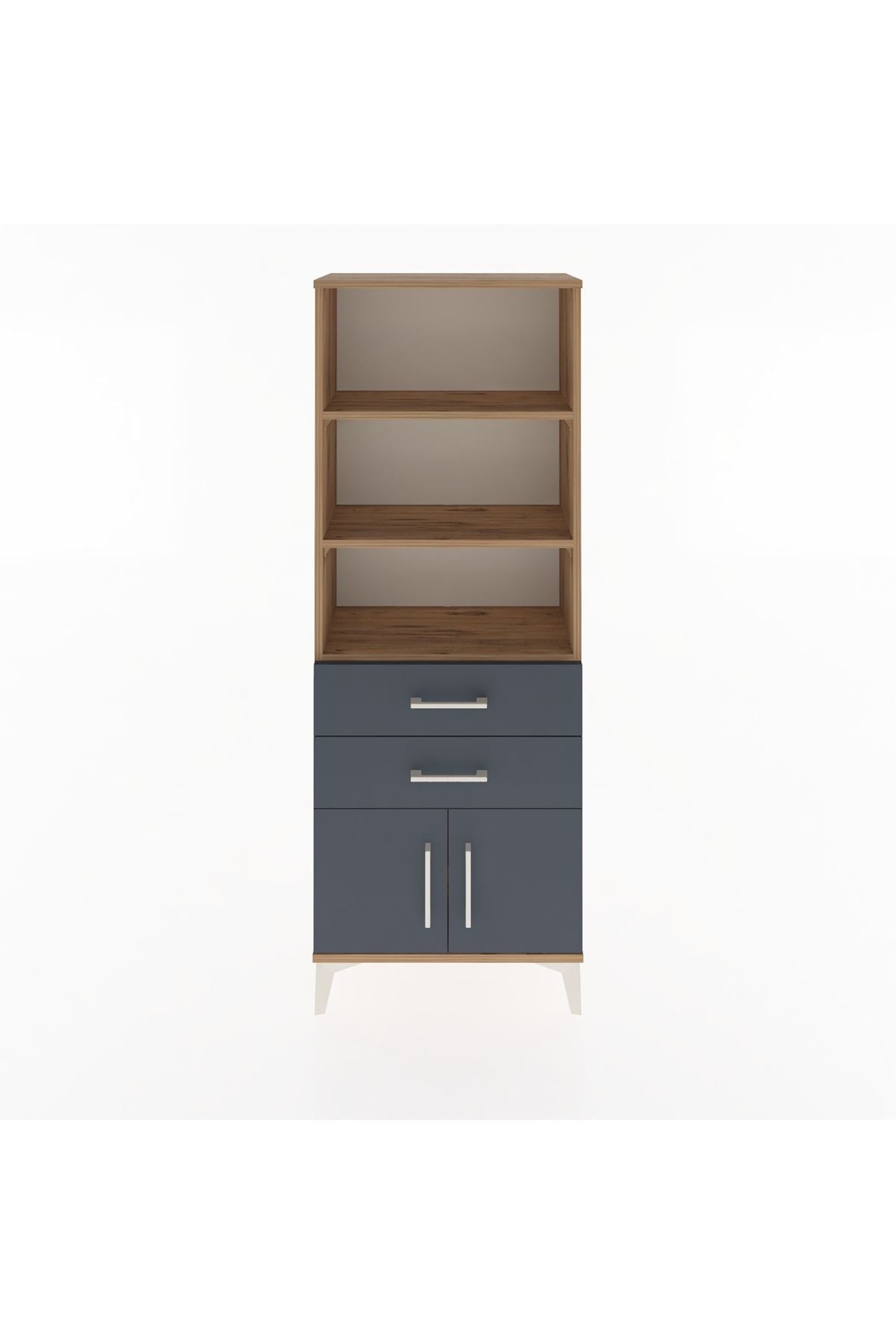 Arges Dolap 3 Raflı 2 Çekmeceli 2 Kapaklı 60x30x163 Çam-Antrasit