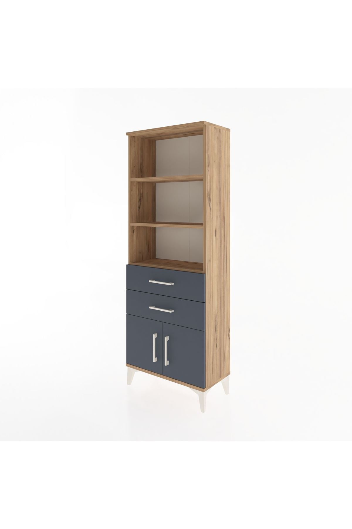 Arges Dolap 3 Raflı 2 Çekmeceli 2 Kapaklı 60x30x163 Çam-Antrasit