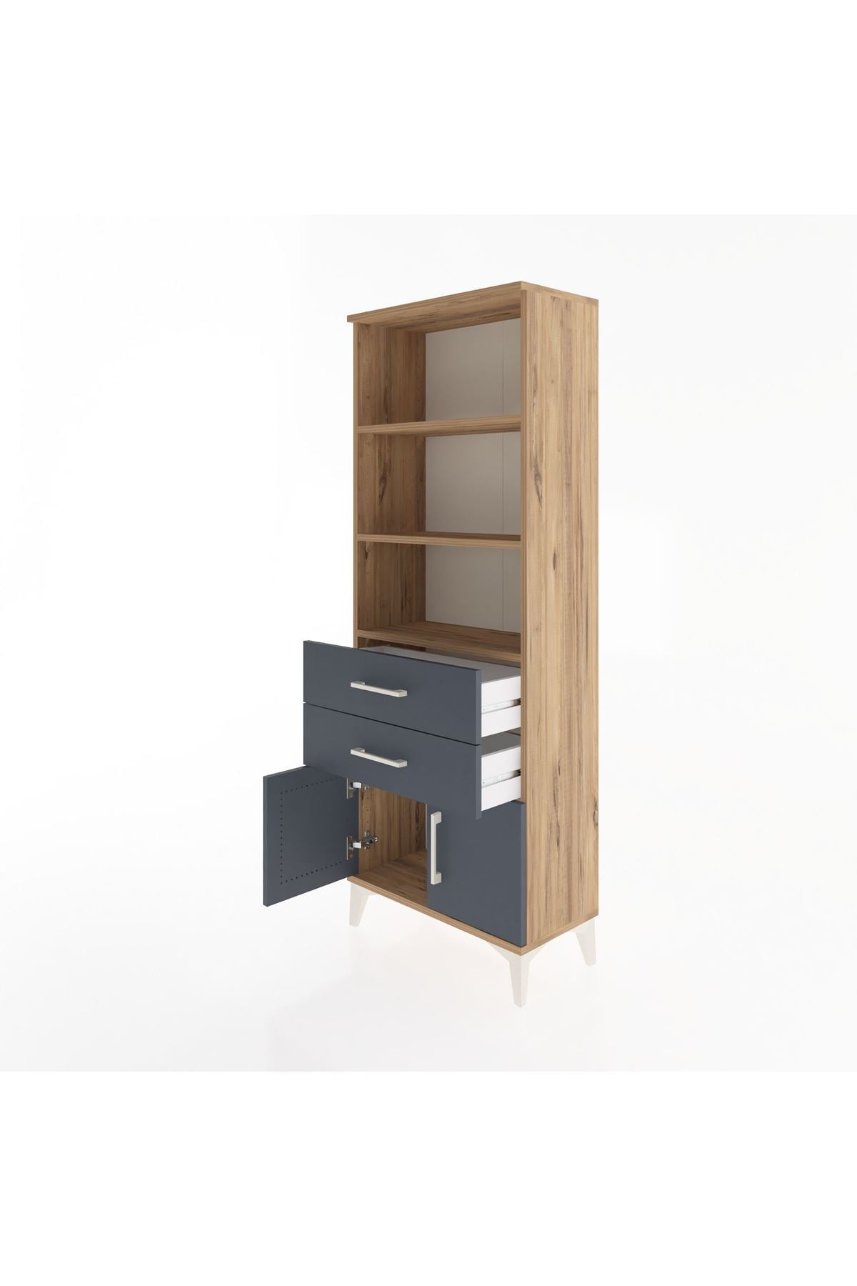 Arges Dolap 3 Raflı 2 Çekmeceli 2 Kapaklı 60x30x163 Çam-Antrasit