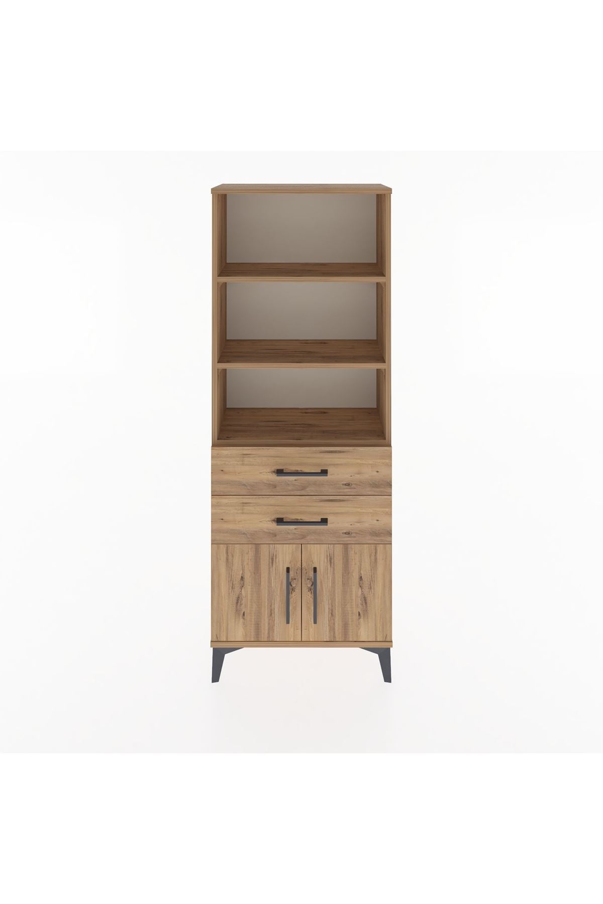 Arges Dolap 3 Raflı 2 Çekmeceli 2 Kapaklı 60x30x163 Çam-Çam