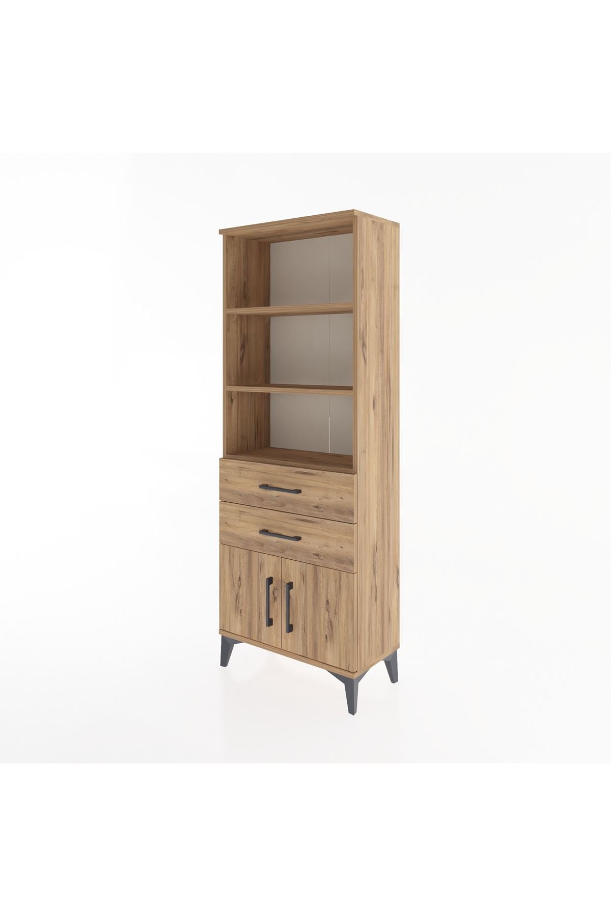 Arges Dolap 3 Raflı 2 Çekmeceli 2 Kapaklı 60x30x163 Çam-Çam