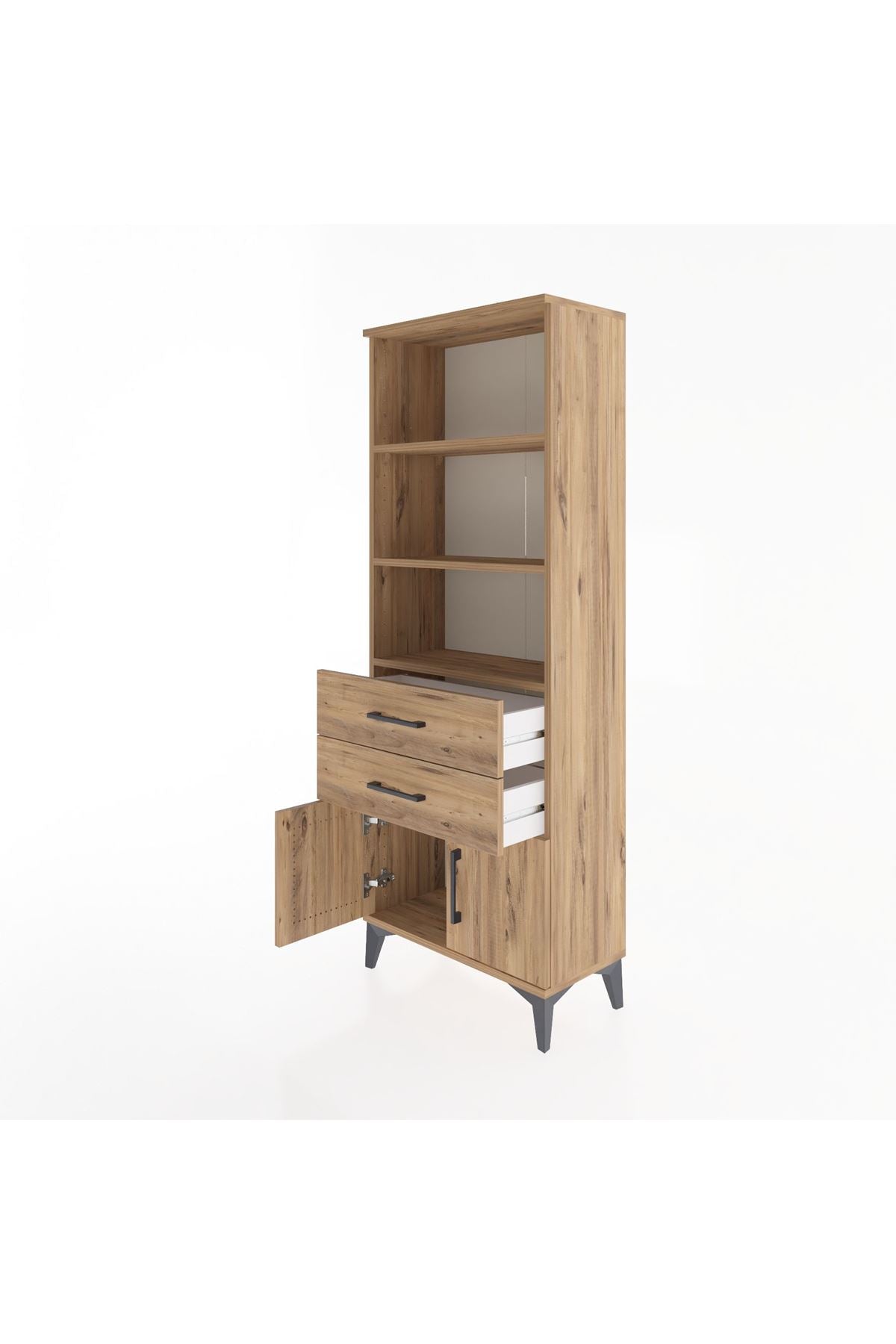 Arges Dolap 3 Raflı 2 Çekmeceli 2 Kapaklı 60x30x163 Çam-Çam