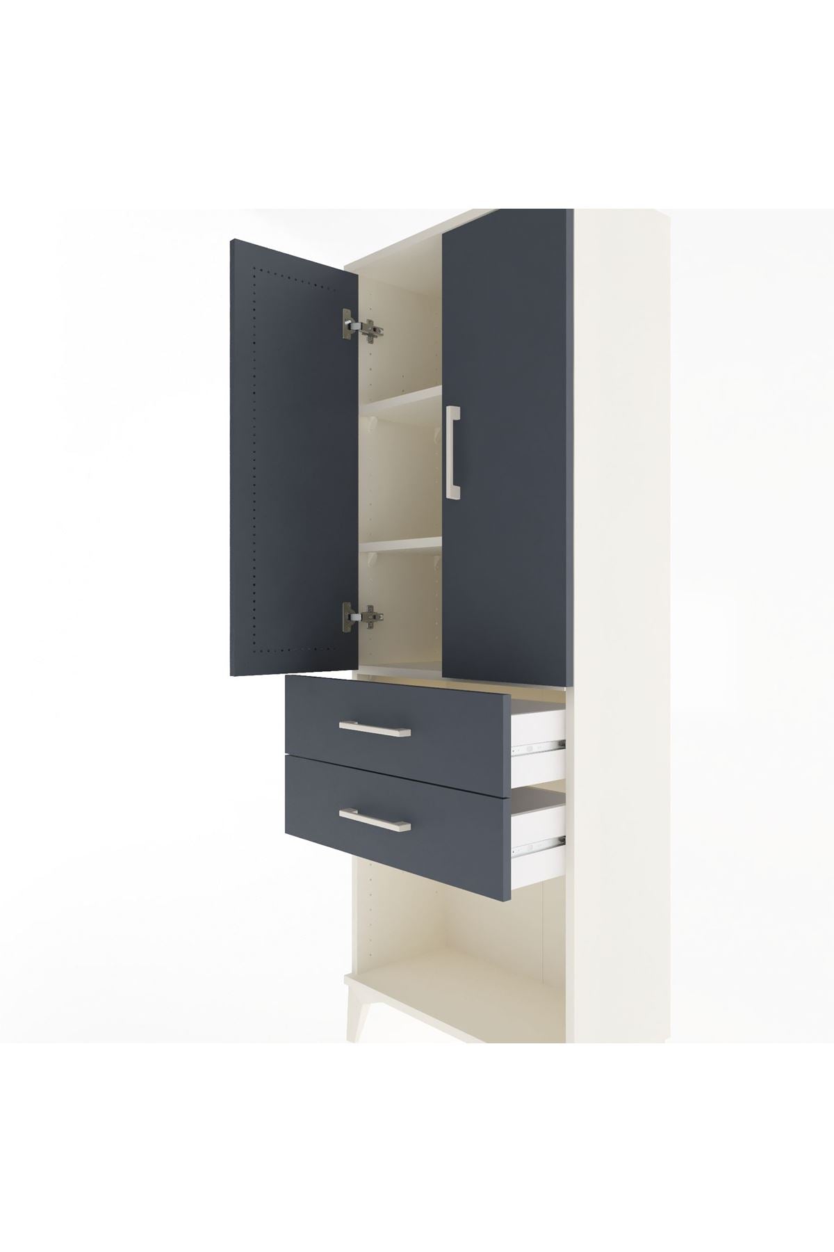 Arges Dolap 3 Raflı 2 Çekmeceli 2 Kapaklı 60x30x163 Aytaşı-Antrasit