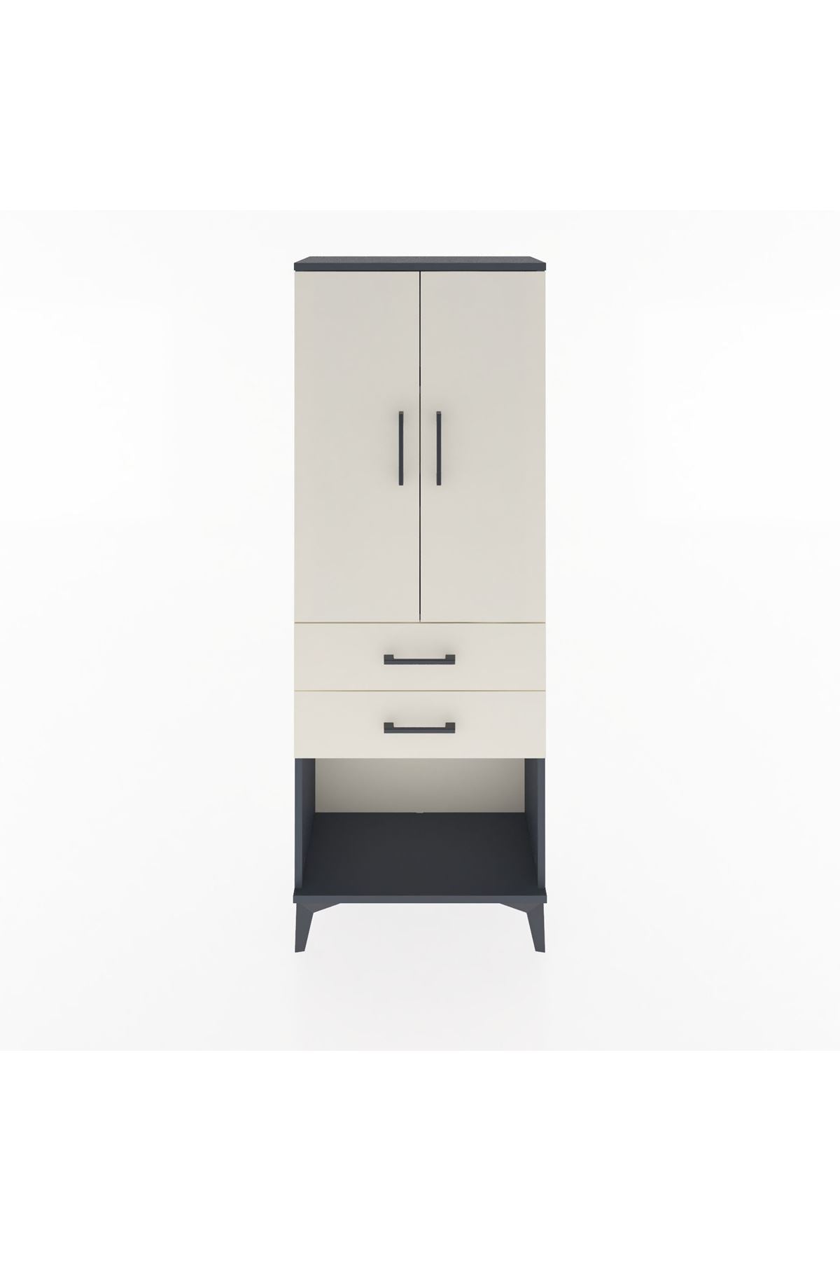 Arges Dolap 3 Raflı 2 Çekmeceli 2 Kapaklı 60x30x163 Antrasit-Aytaşı