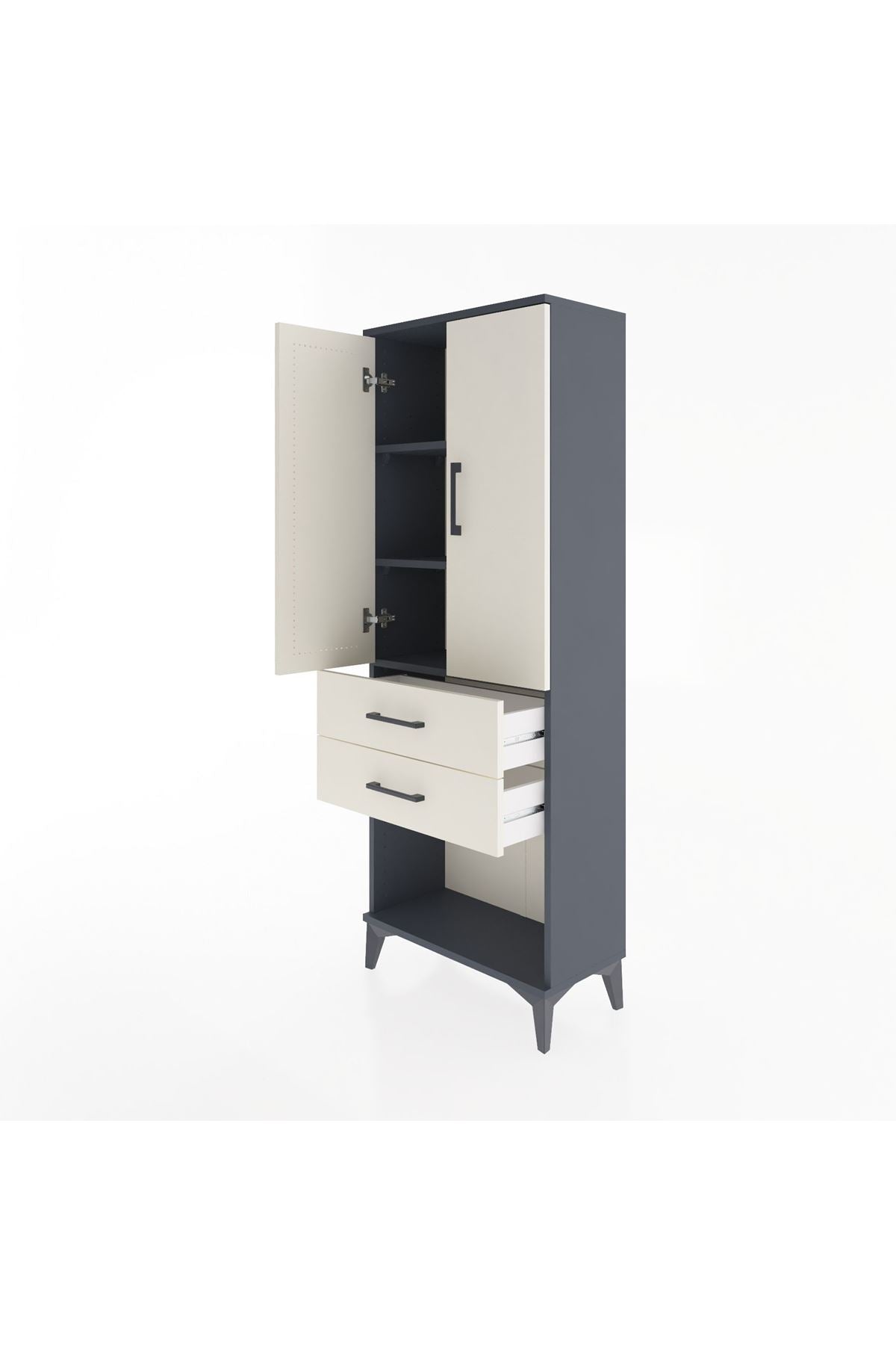 Arges Dolap 3 Raflı 2 Çekmeceli 2 Kapaklı 60x30x163 Antrasit-Aytaşı
