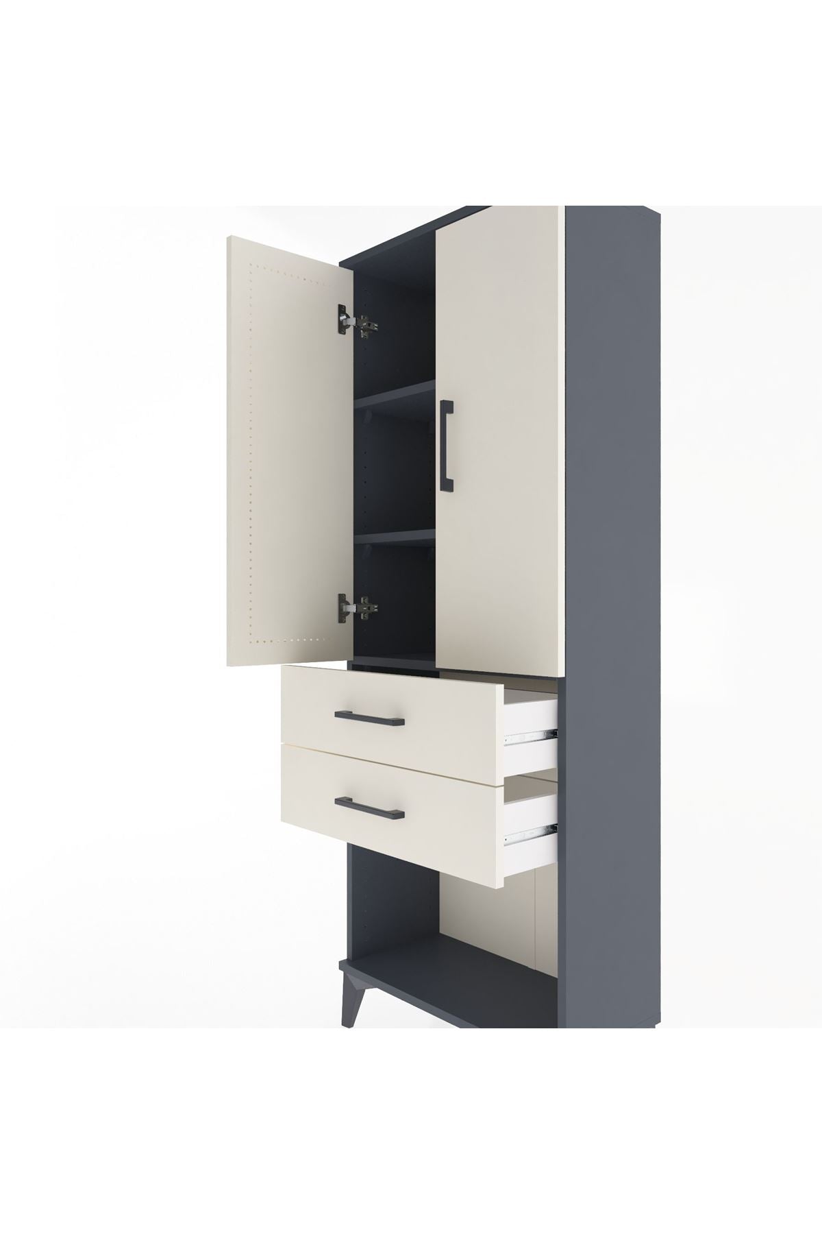 Arges Dolap 3 Raflı 2 Çekmeceli 2 Kapaklı 60x30x163 Antrasit-Aytaşı