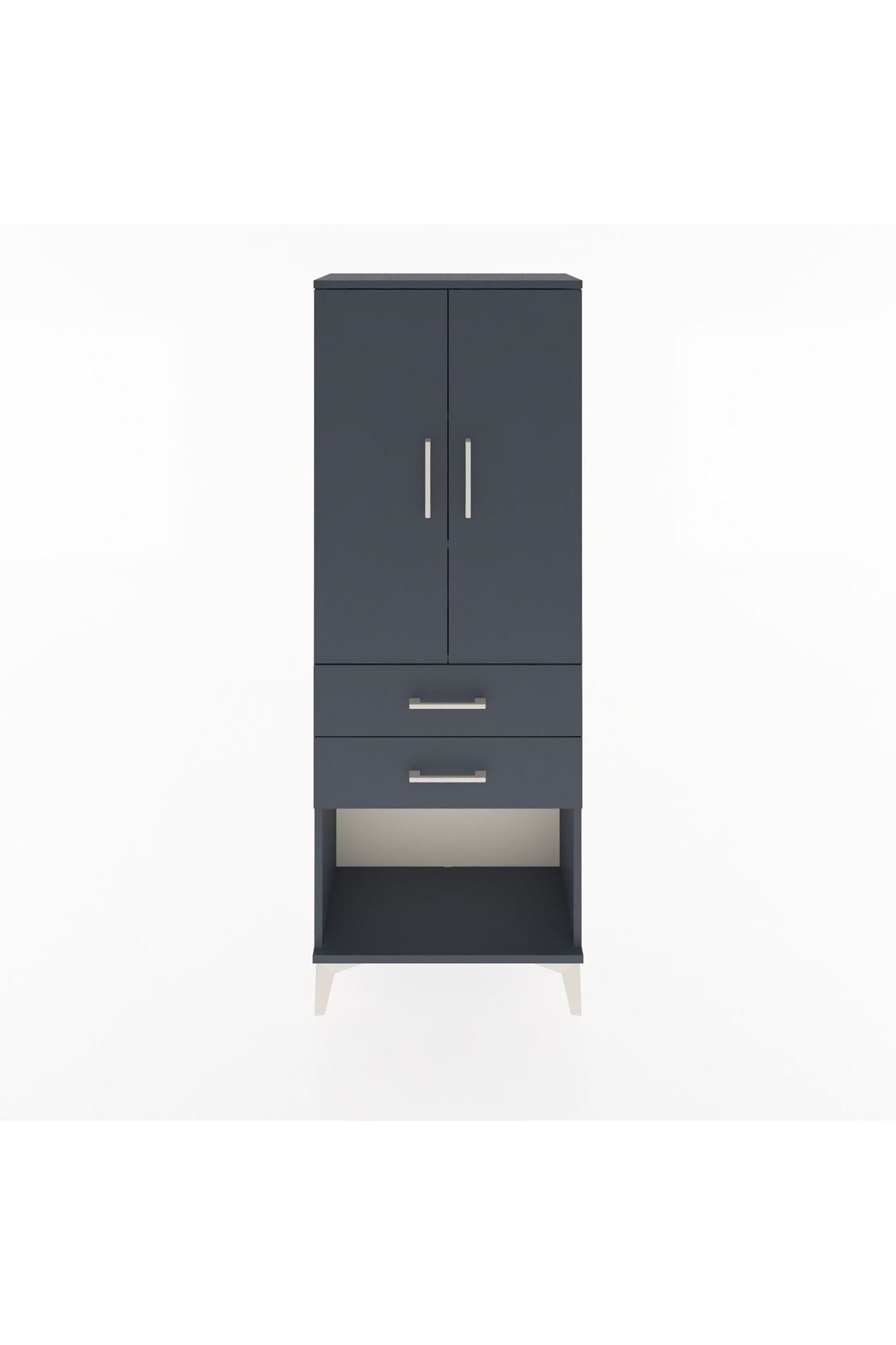 Arges Dolap 3 Raflı 2 Çekmeceli 2 Kapaklı 60x30x163 Antrasit-Antrasit