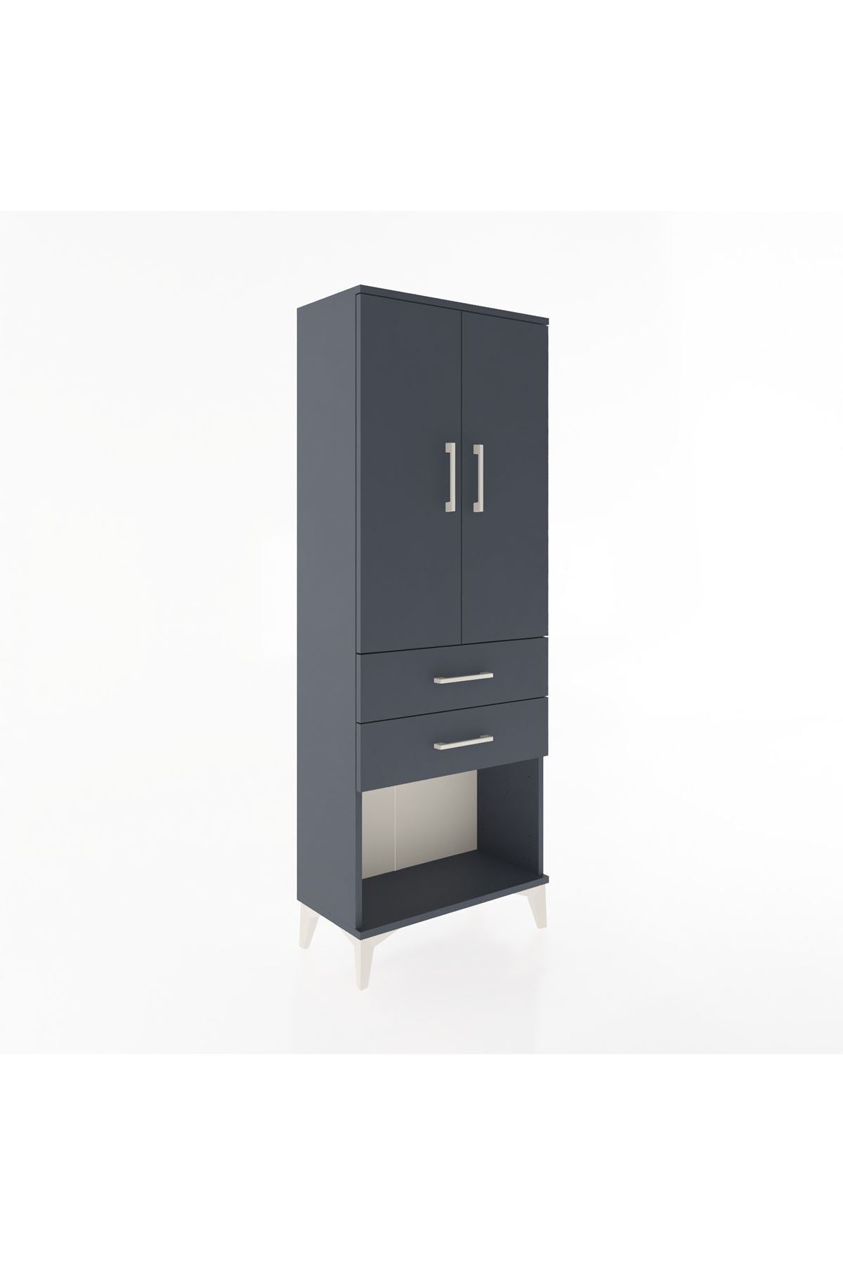 Arges Dolap 3 Raflı 2 Çekmeceli 2 Kapaklı 60x30x163 Antrasit-Antrasit