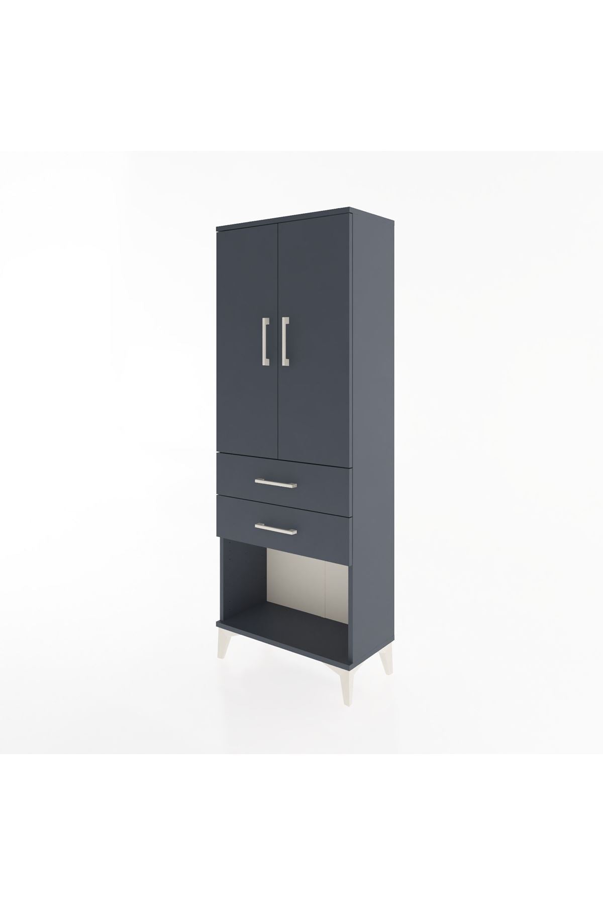 Arges Dolap 3 Raflı 2 Çekmeceli 2 Kapaklı 60x30x163 Antrasit-Antrasit