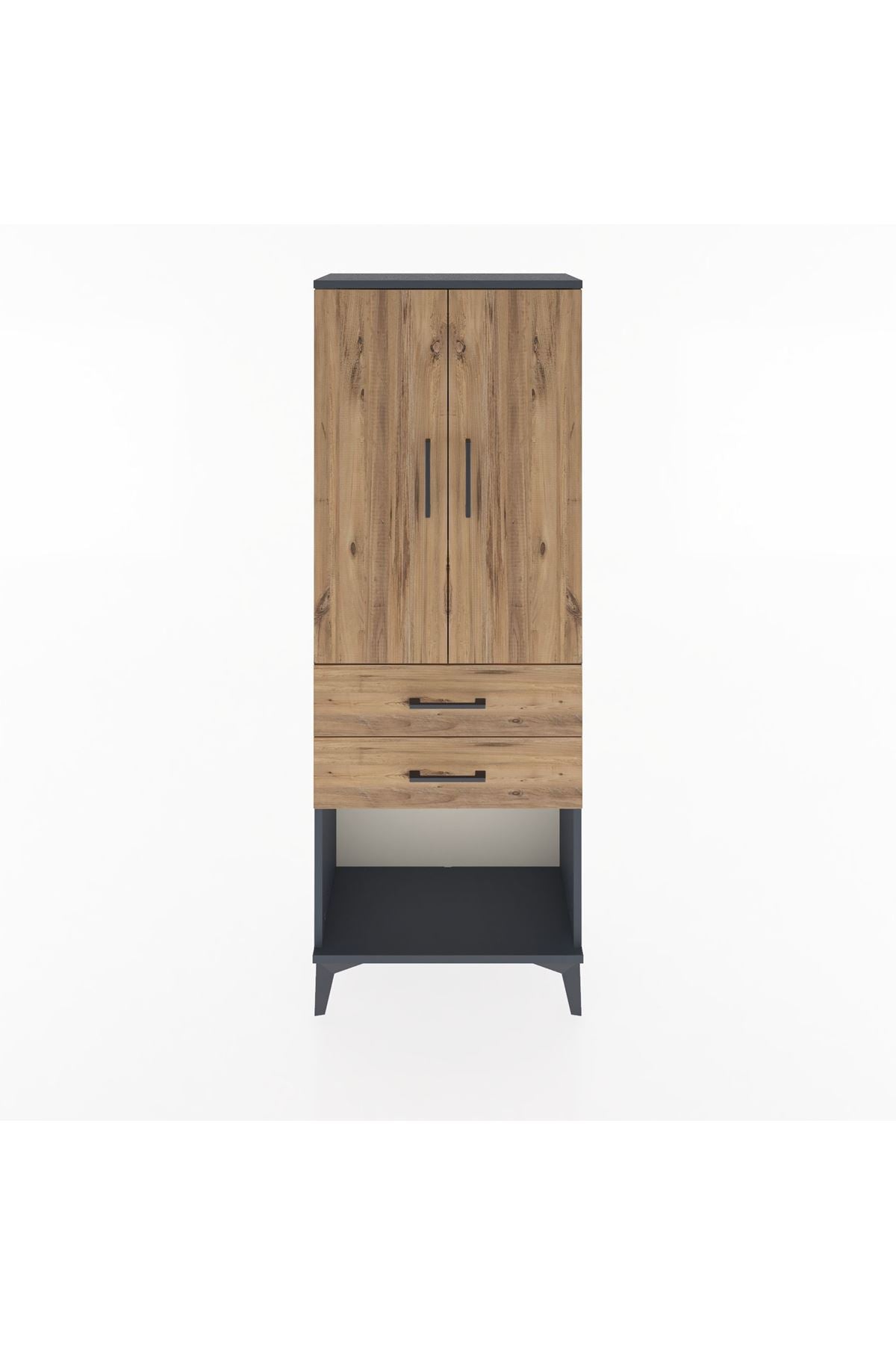 Arges Dolap 3 Raflı 2 Çekmeceli 2 Kapaklı 60x30x163 Antrasit-Çam