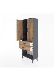 Arges Dolap 3 Raflı 2 Çekmeceli 2 Kapaklı 60x30x163 Antrasit-Çam