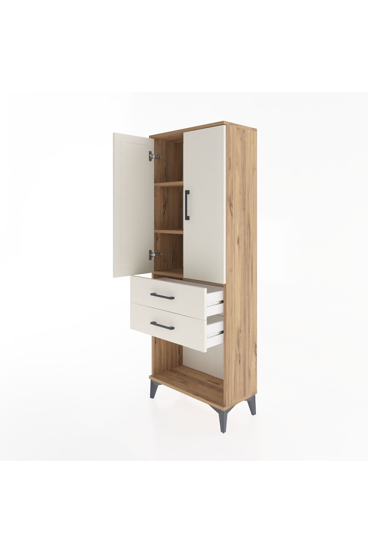 Arges Dolap 3 Raflı 2 Çekmeceli 2 Kapaklı 60x30x163 Çam-Aytaşı