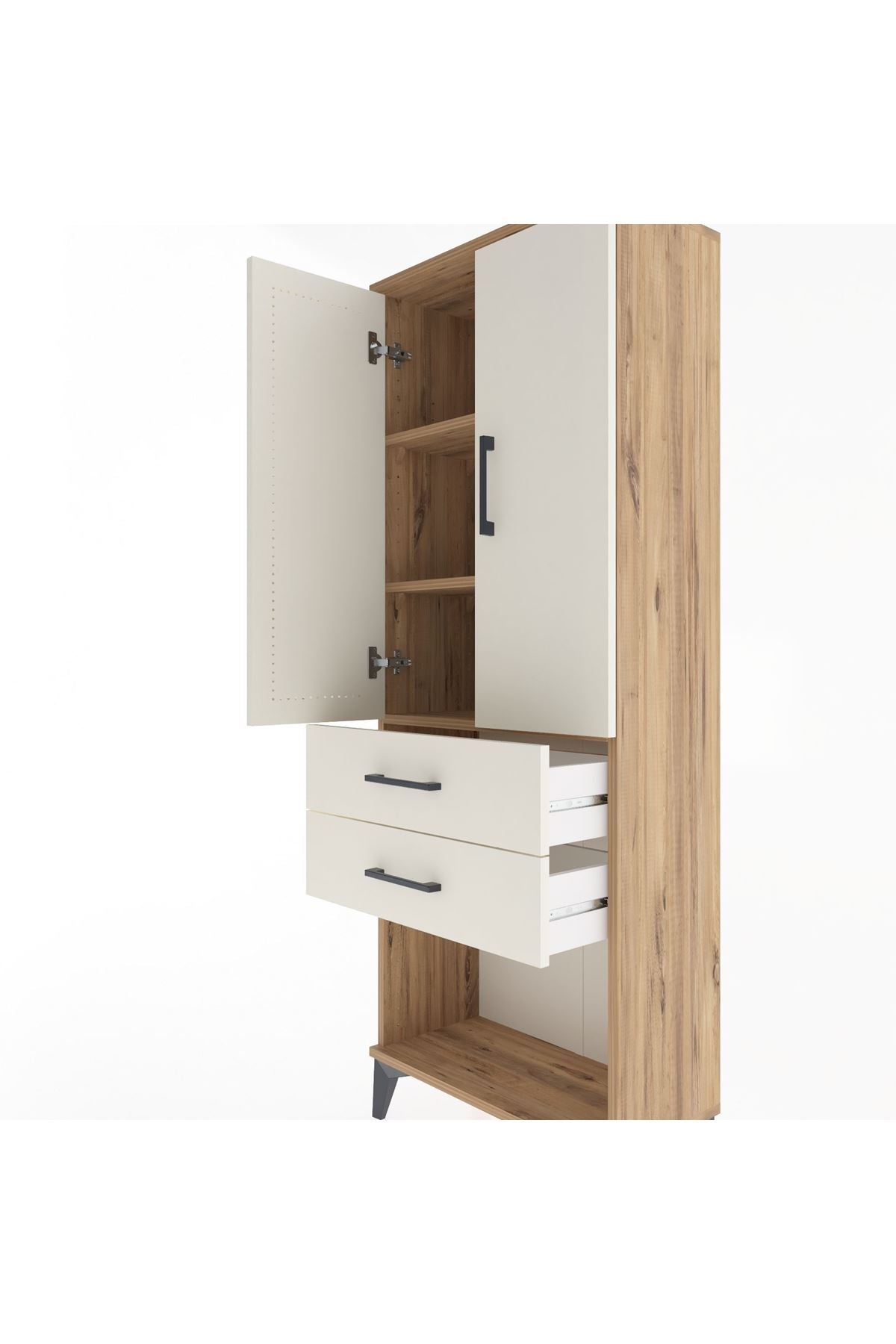Arges Dolap 3 Raflı 2 Çekmeceli 2 Kapaklı 60x30x163 Çam-Aytaşı