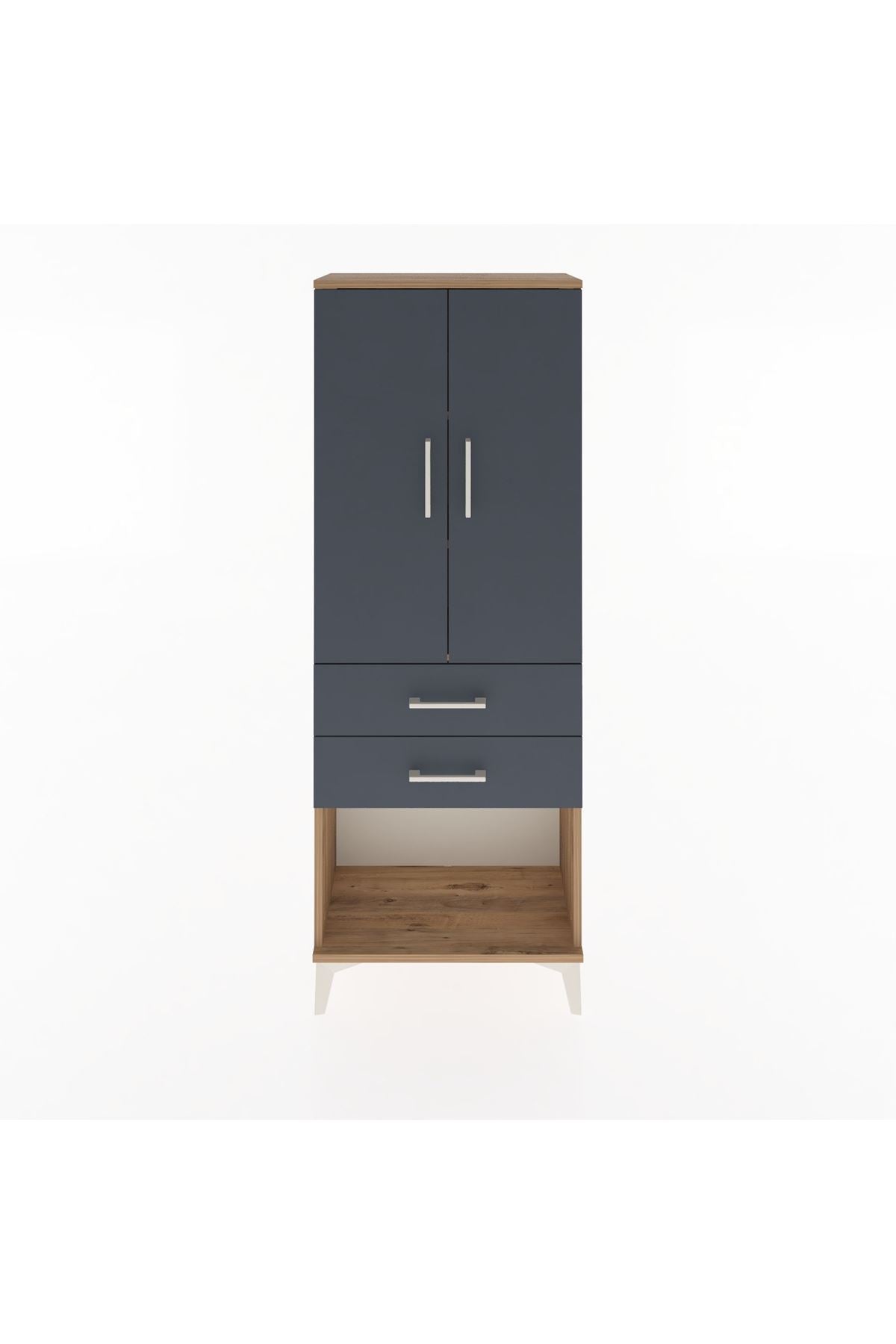 Arges Dolap 3 Raflı 2 Çekmeceli 2 Kapaklı 60x30x163 Çam-Antrasit