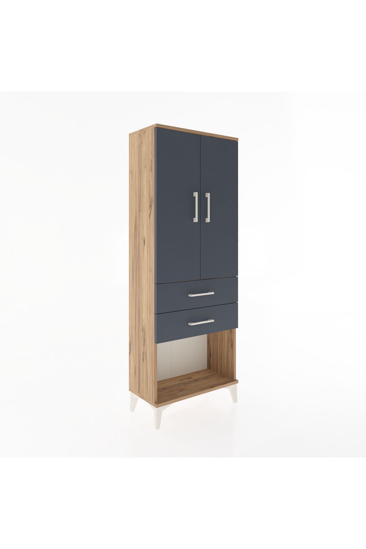 Arges Dolap 3 Raflı 2 Çekmeceli 2 Kapaklı 60x30x163 Çam-Antrasit