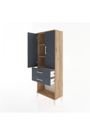 Arges Dolap 3 Raflı 2 Çekmeceli 2 Kapaklı 60x30x163 Çam-Antrasit