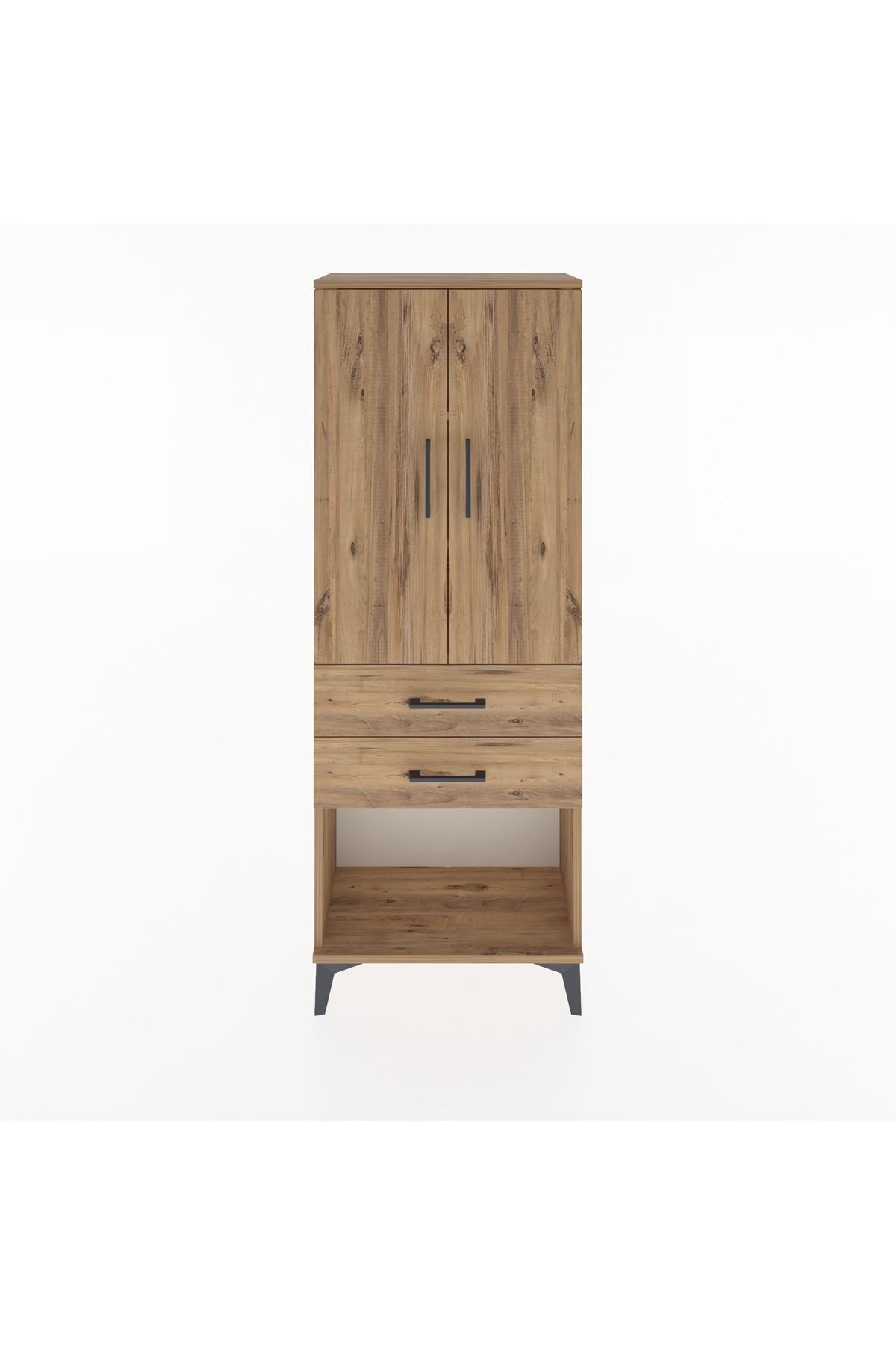 Arges Dolap 3 Raflı 2 Çekmeceli 2 Kapaklı 60x30x163 Çam-Çam