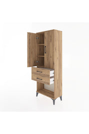 Arges Dolap 3 Raflı 2 Çekmeceli 2 Kapaklı 60x30x163 Çam-Çam