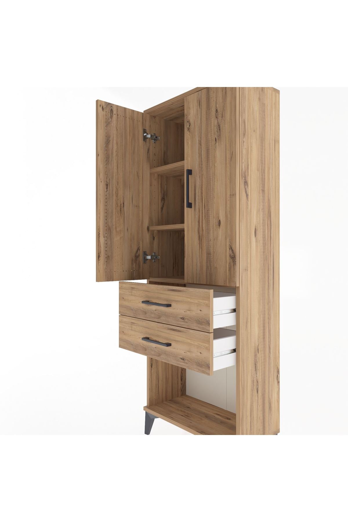 Arges Dolap 3 Raflı 2 Çekmeceli 2 Kapaklı 60x30x163 Çam-Çam