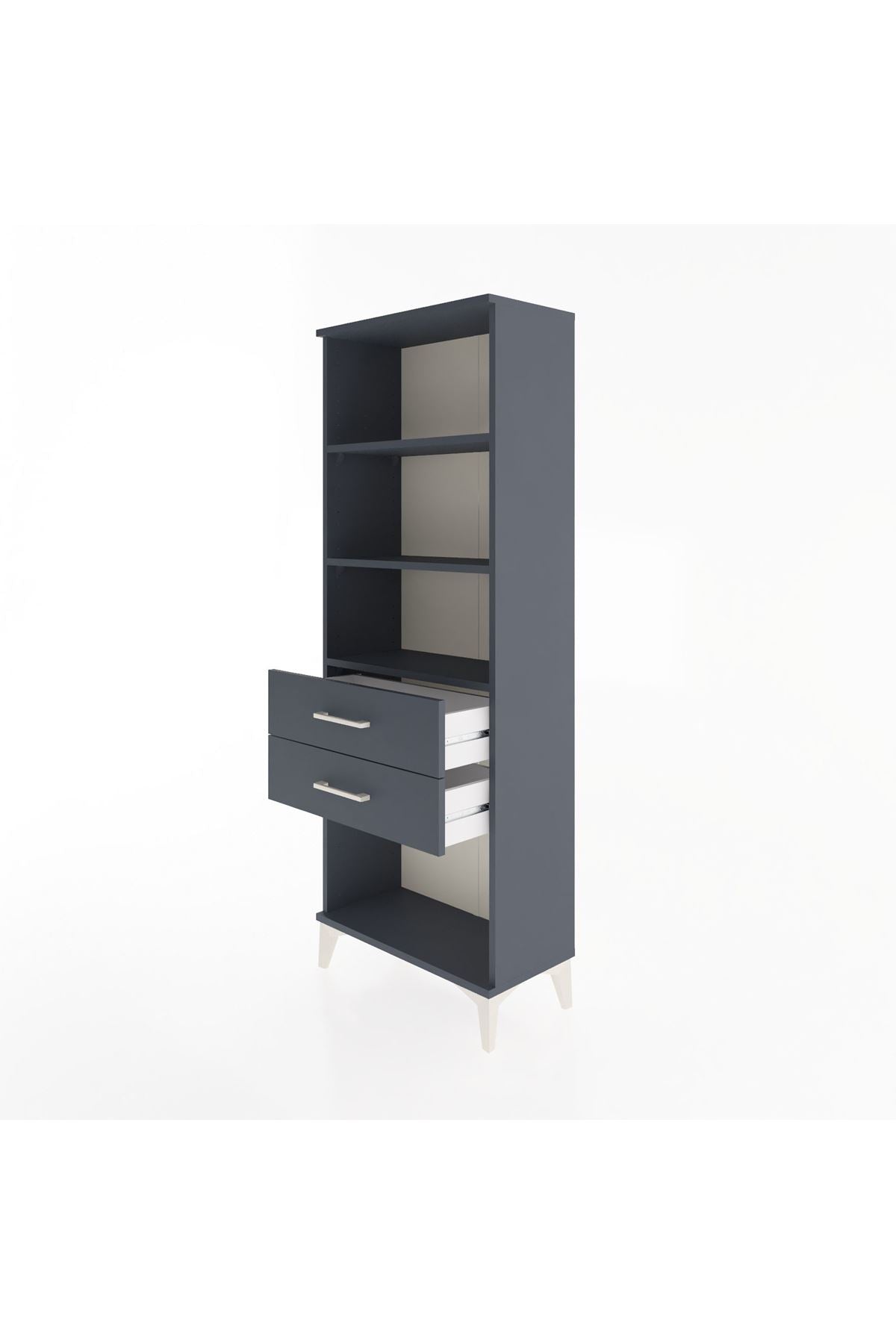 Arges Dolap 3 Raflı 2 Çekmeceli 60x30x163 Antrasit-Antrasit