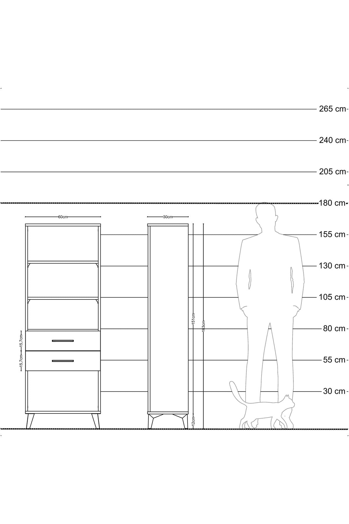 Arges Dolap 3 Raflı 2 Çekmeceli 60x30x163 Antrasit-Antrasit