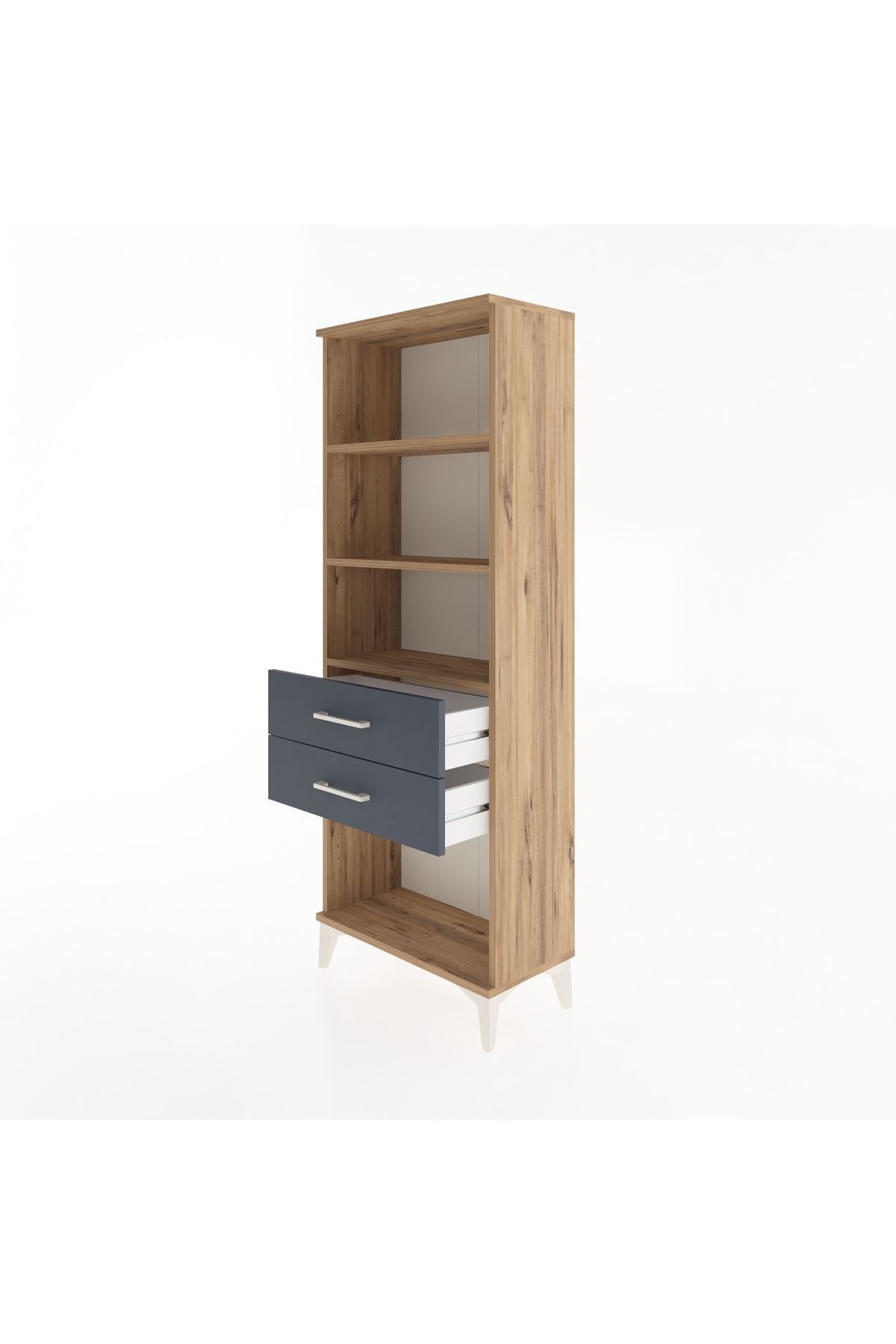 Arges Dolap 3 Raflı 2 Çekmeceli 60x30x163 Çam-Antrasit