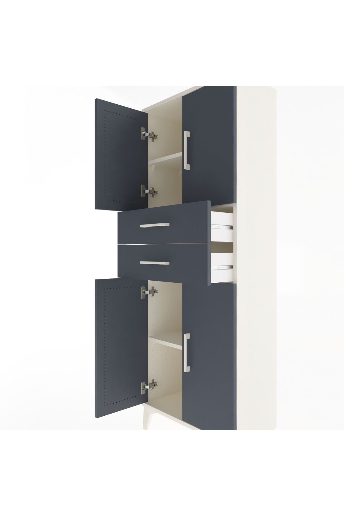 Arges Dolap 3 Raflı 2 Çekmeceli 4 Kapaklı 60x30x163 Aytaşı-Antrasit