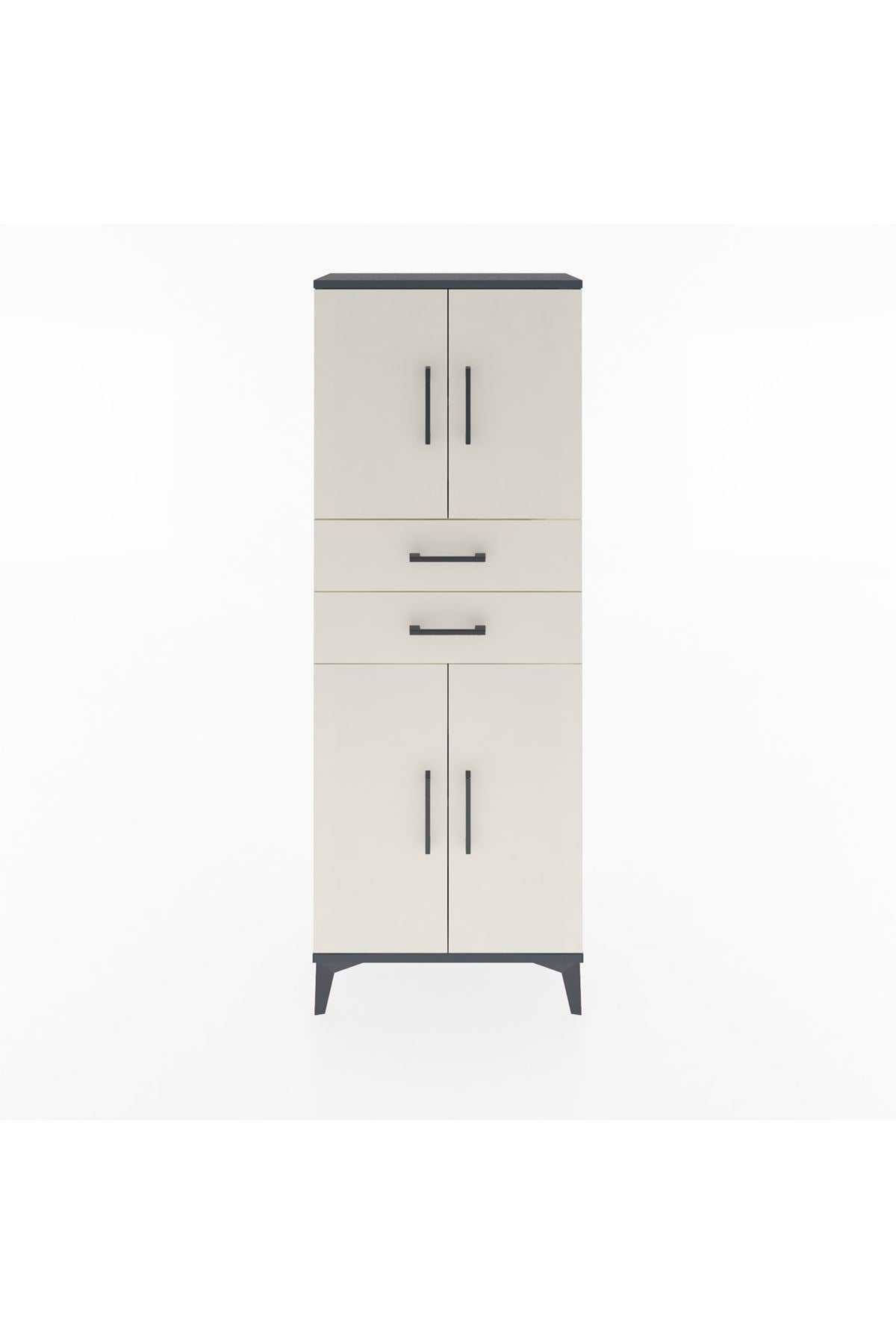 Arges Dolap 3 Raflı 2 Çekmeceli 4 Kapaklı 60x30x163 Antrasit-Aytaşı