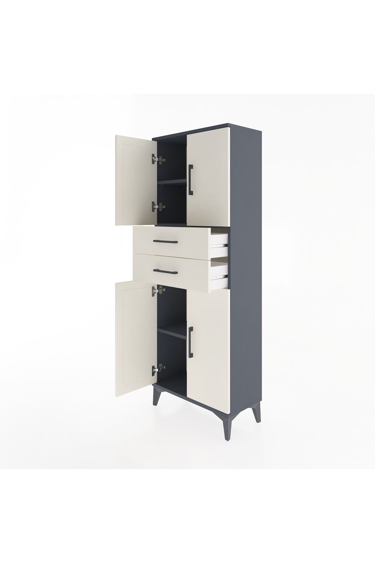 Arges Dolap 3 Raflı 2 Çekmeceli 4 Kapaklı 60x30x163 Antrasit-Aytaşı